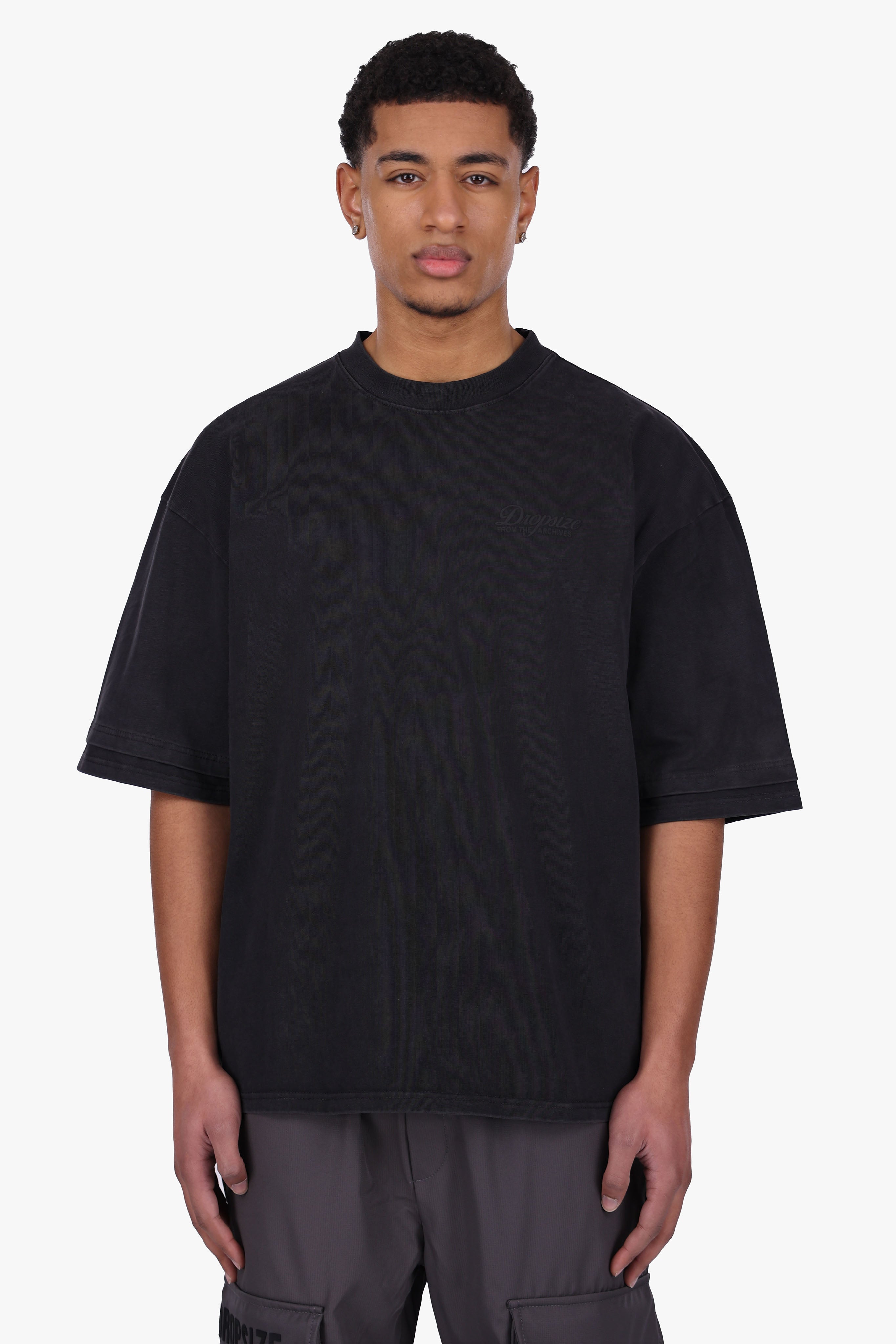 HEAVY OVERSIZE DOUBLE ARM T-SHIRT ACID WASHED BLACK