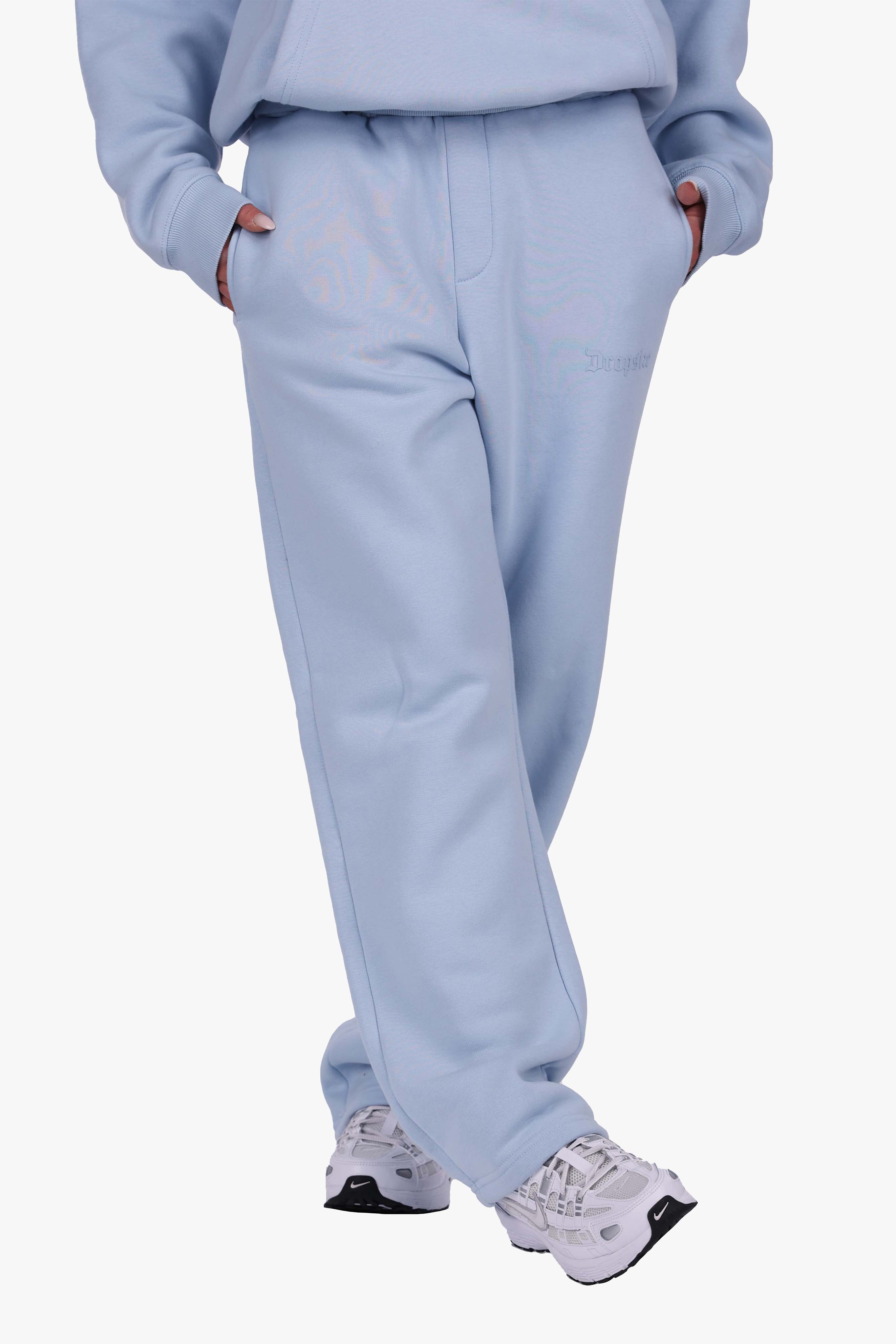 WOMEN BASIC COZY OPEN LEG JOGGER BABY BLUE