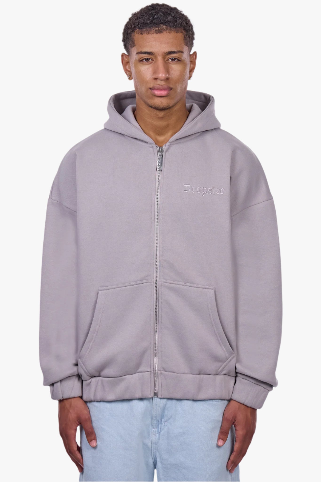 HEAVY OVERSIZE EMBO ZIP HOODIE GREY