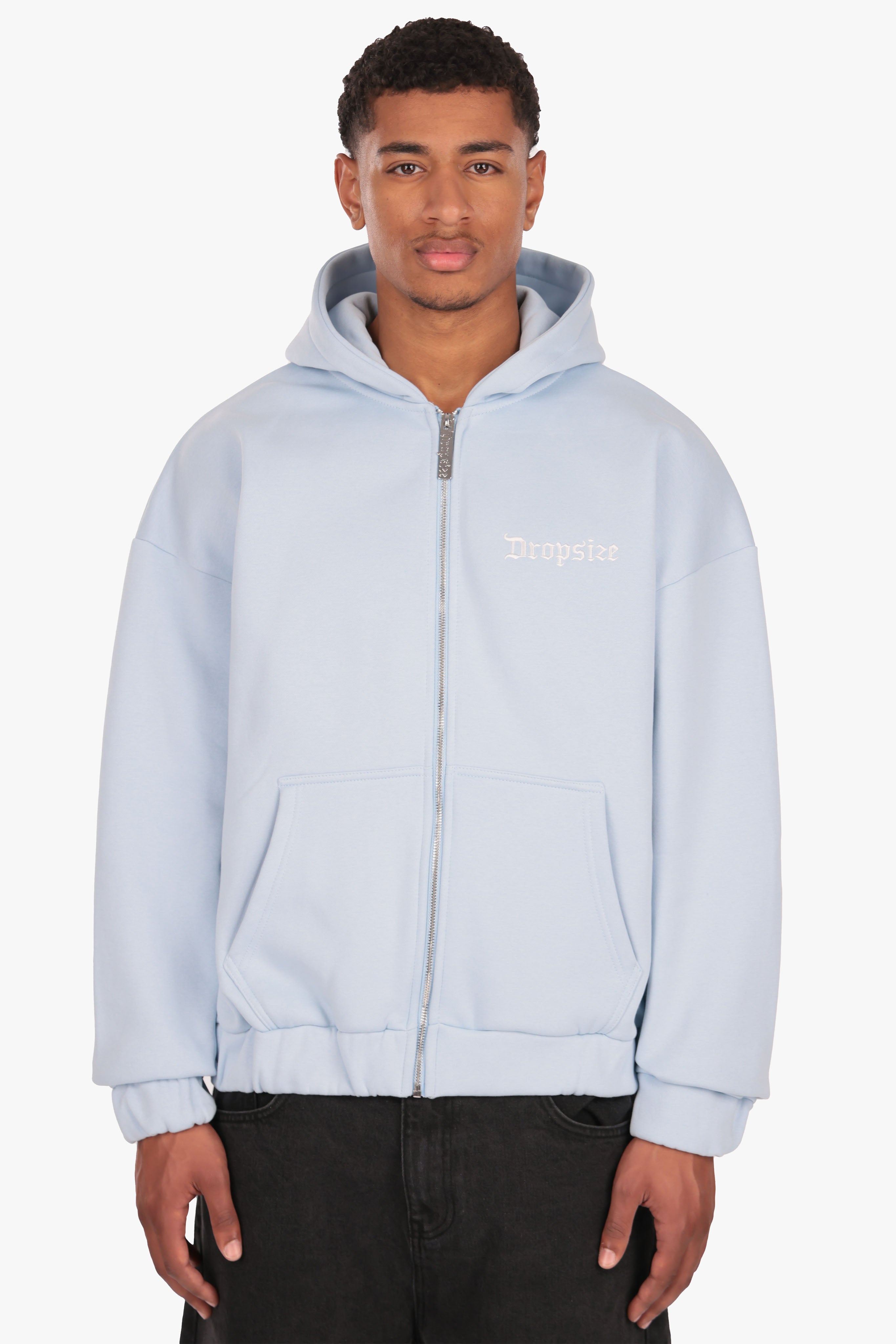 SUPER HEAVY OVERSIZE BLANK ZIP HOODIE BABY BLUE