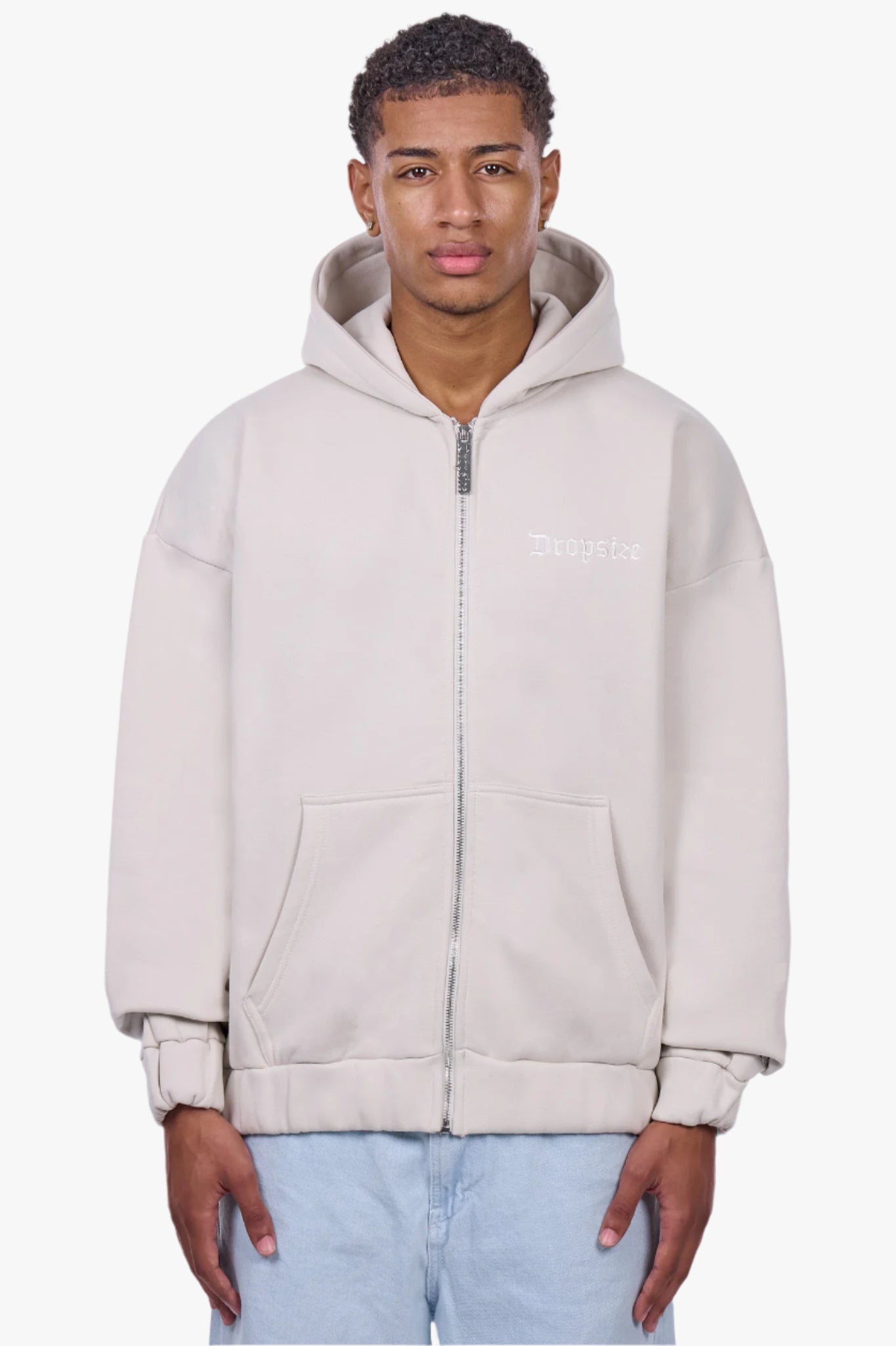 HEAVY OVERSIZE EMBO ZIP HOODIE WHITE ONYX