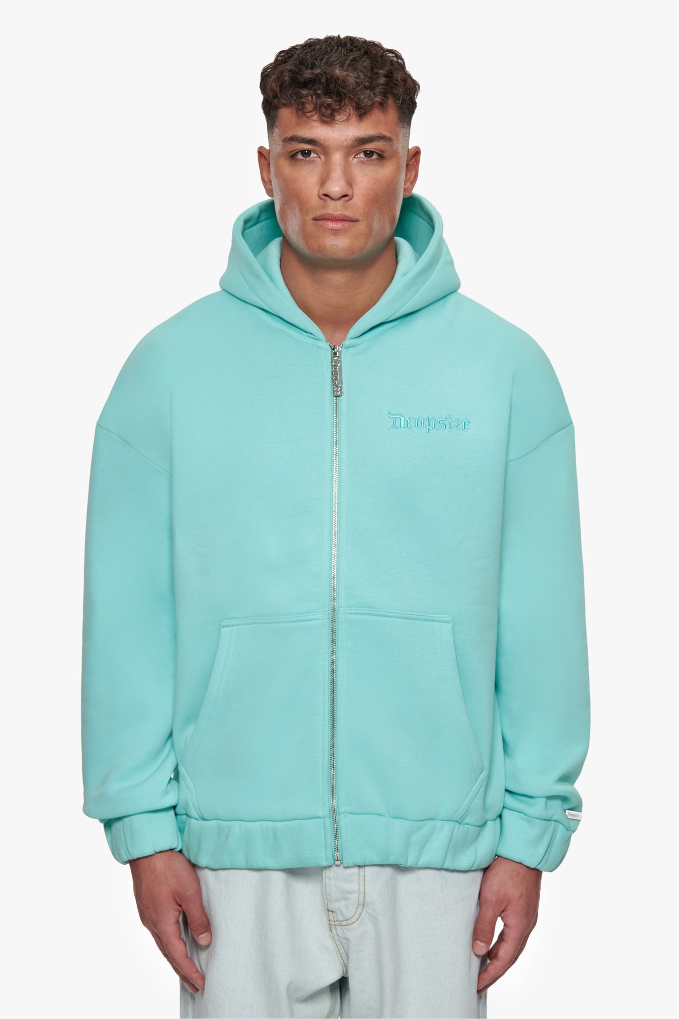 SUPER HEAVY OVERISZE BLANK ZIP HOODIE TURQUOISE