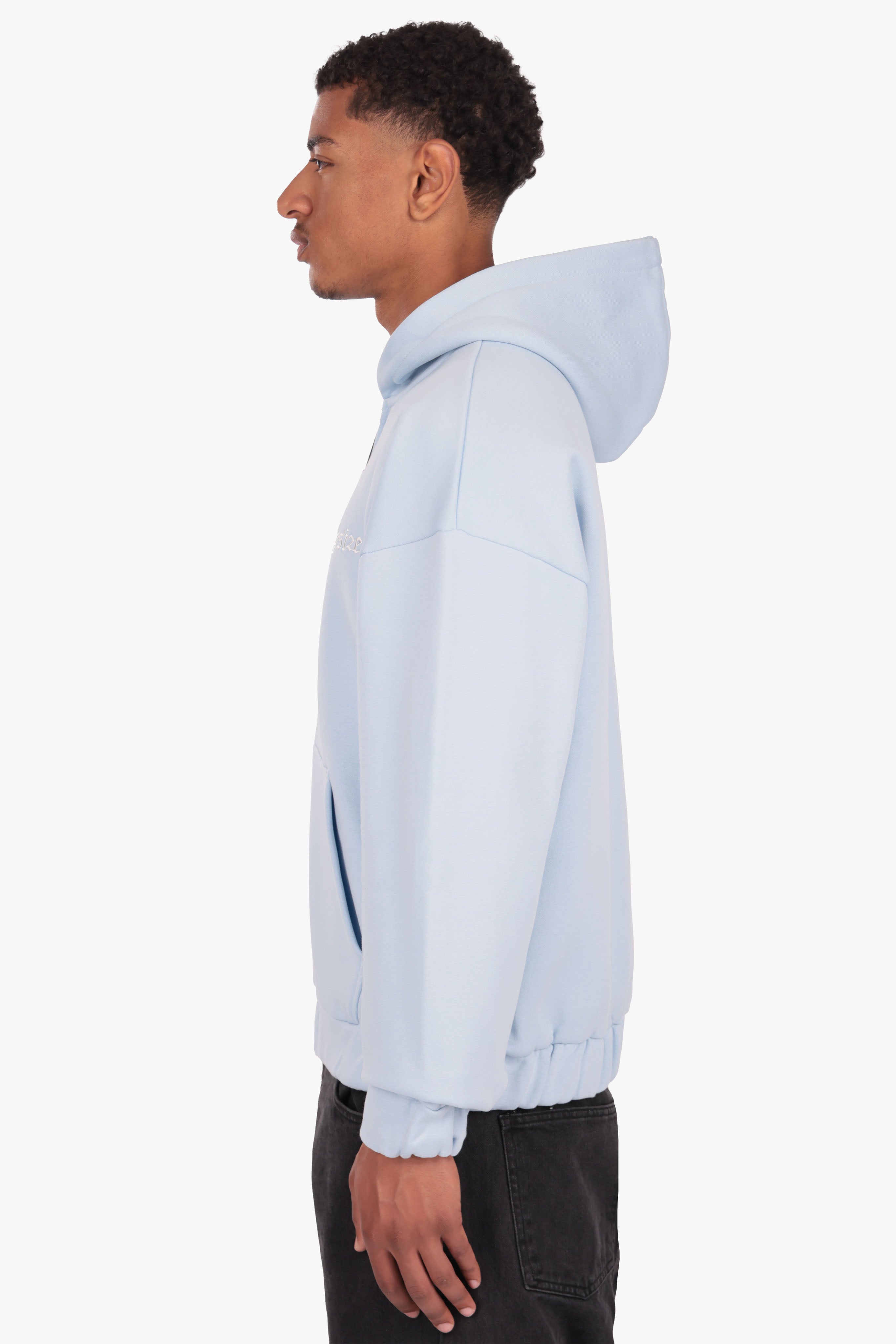 SUPER HEAVY OVERSIZE BLANK ZIP HOODIE BABY BLUE