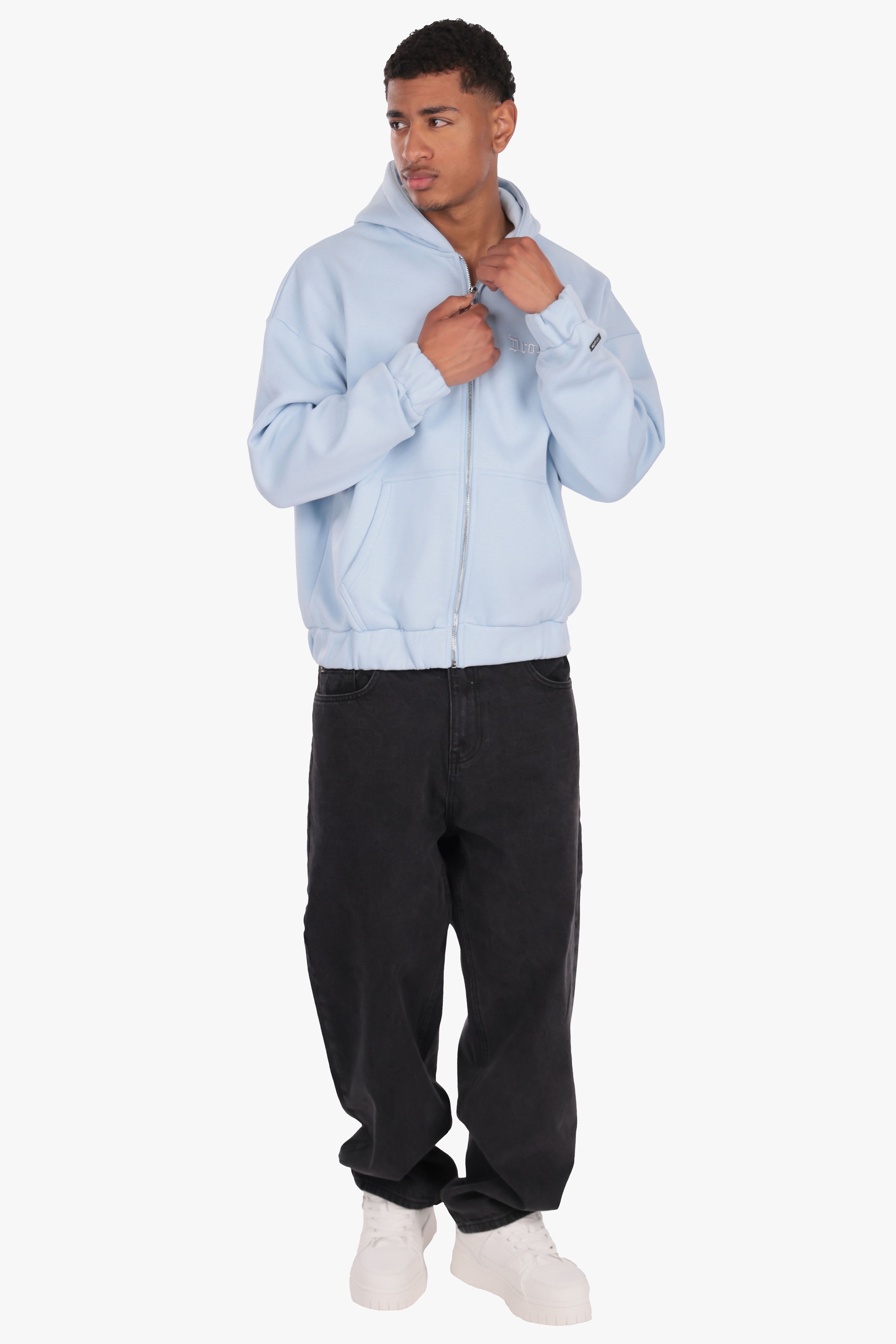 SUPER HEAVY OVERSIZE BLANK ZIP HOODIE BABY BLUE