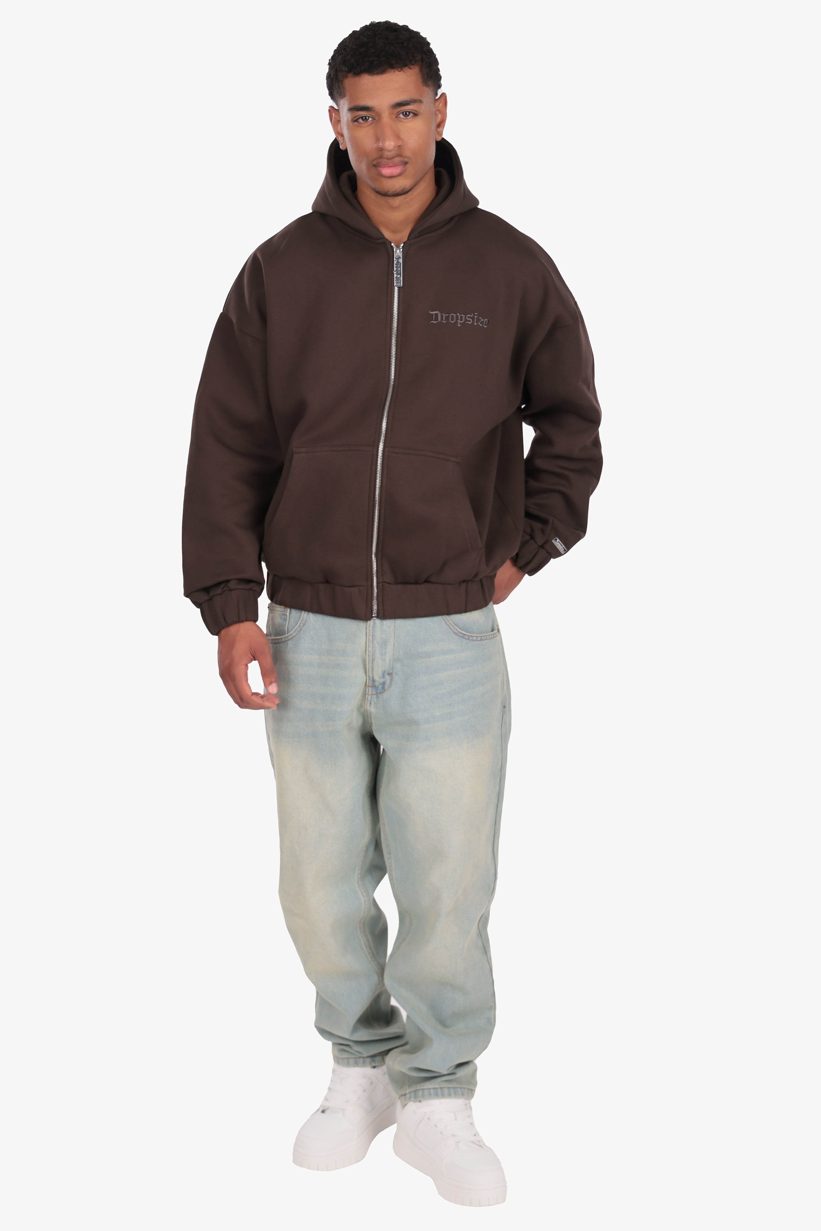 SUPER HEAVY OVERSIZED ZIP-HOODIE CHOCOLATE BROWN