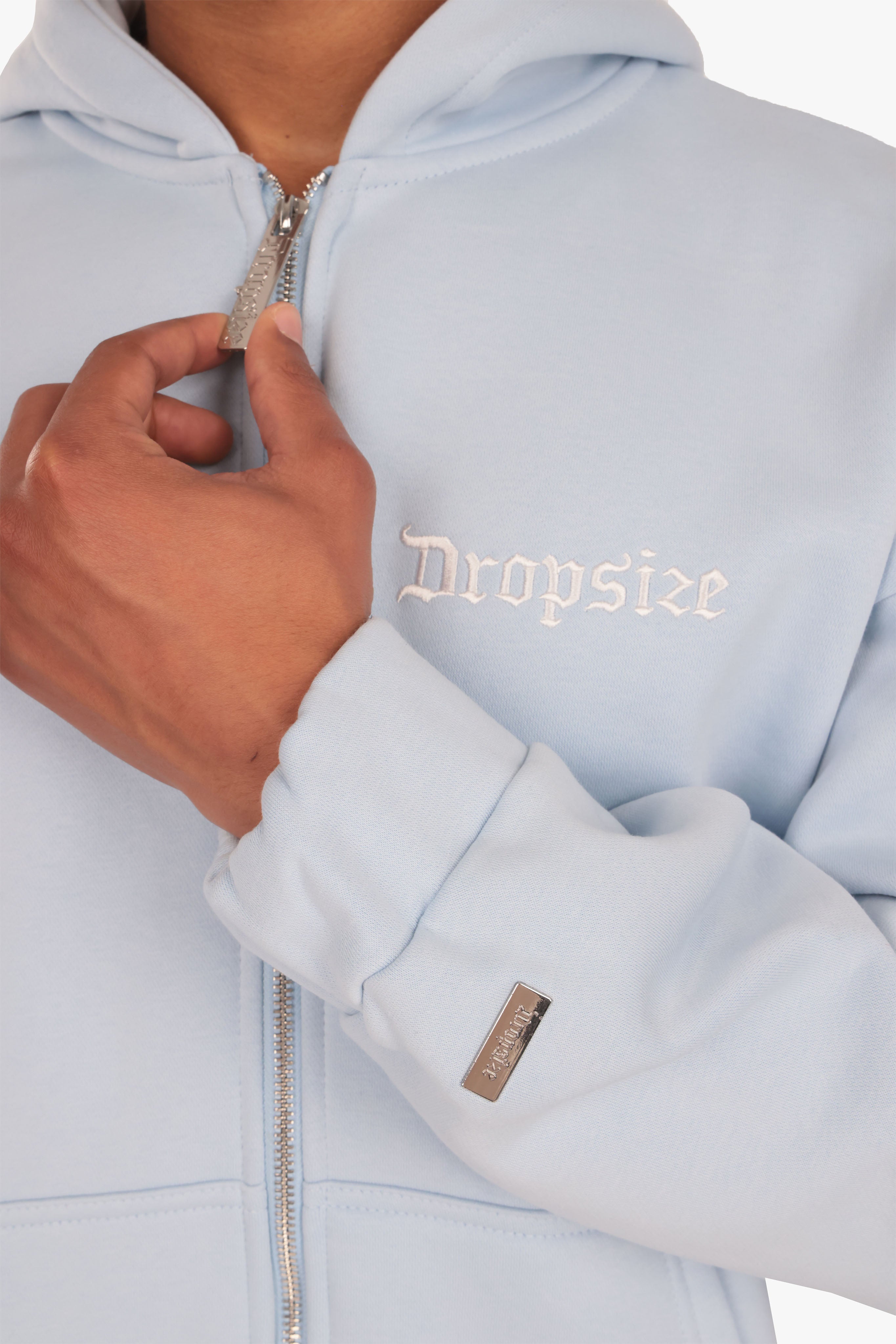 SUPER HEAVY OVERSIZE BLANK ZIP HOODIE BABY BLUE