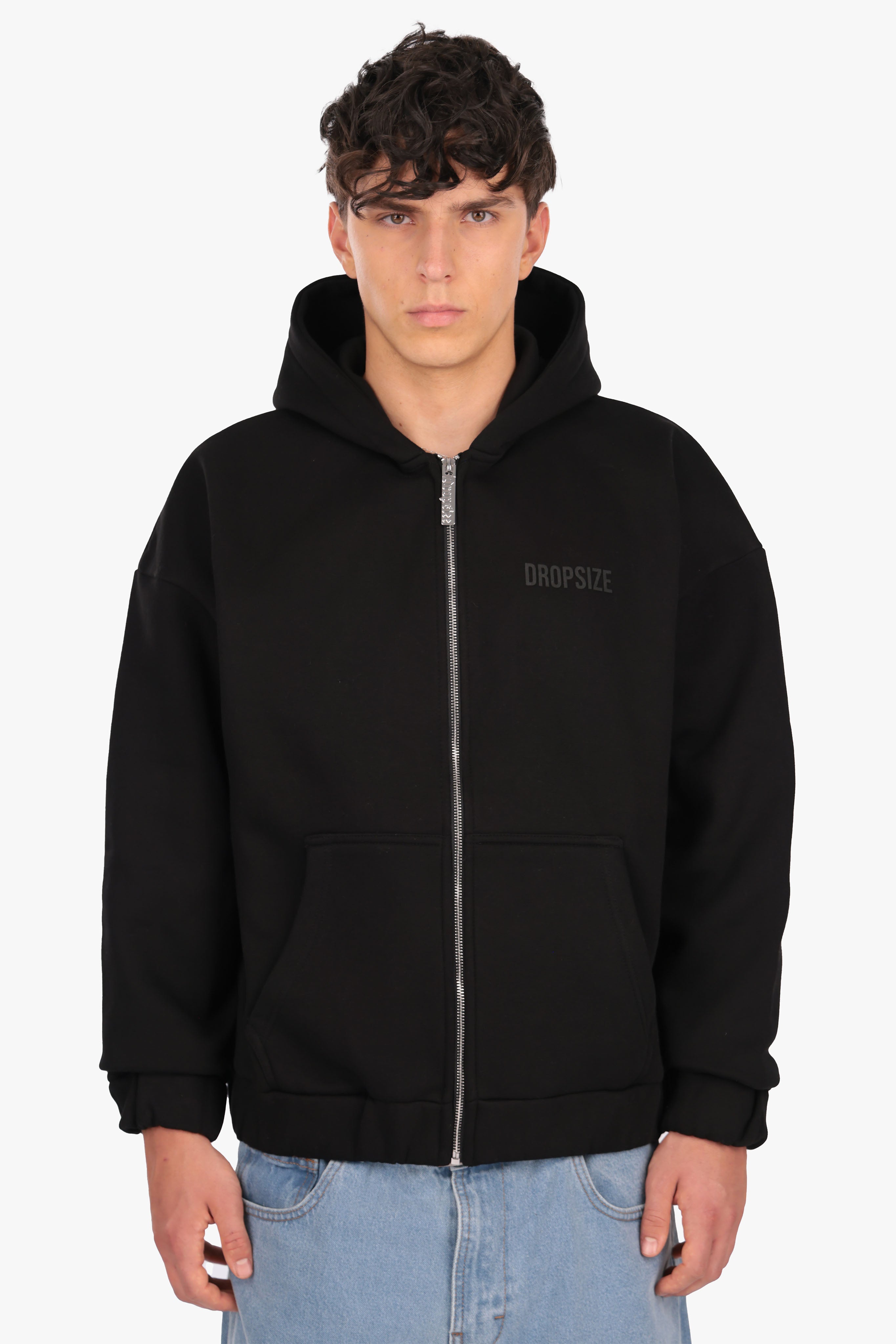 SUPER HEAVY OVERSIZE HD PRINT ZIP HOODIE BLACK