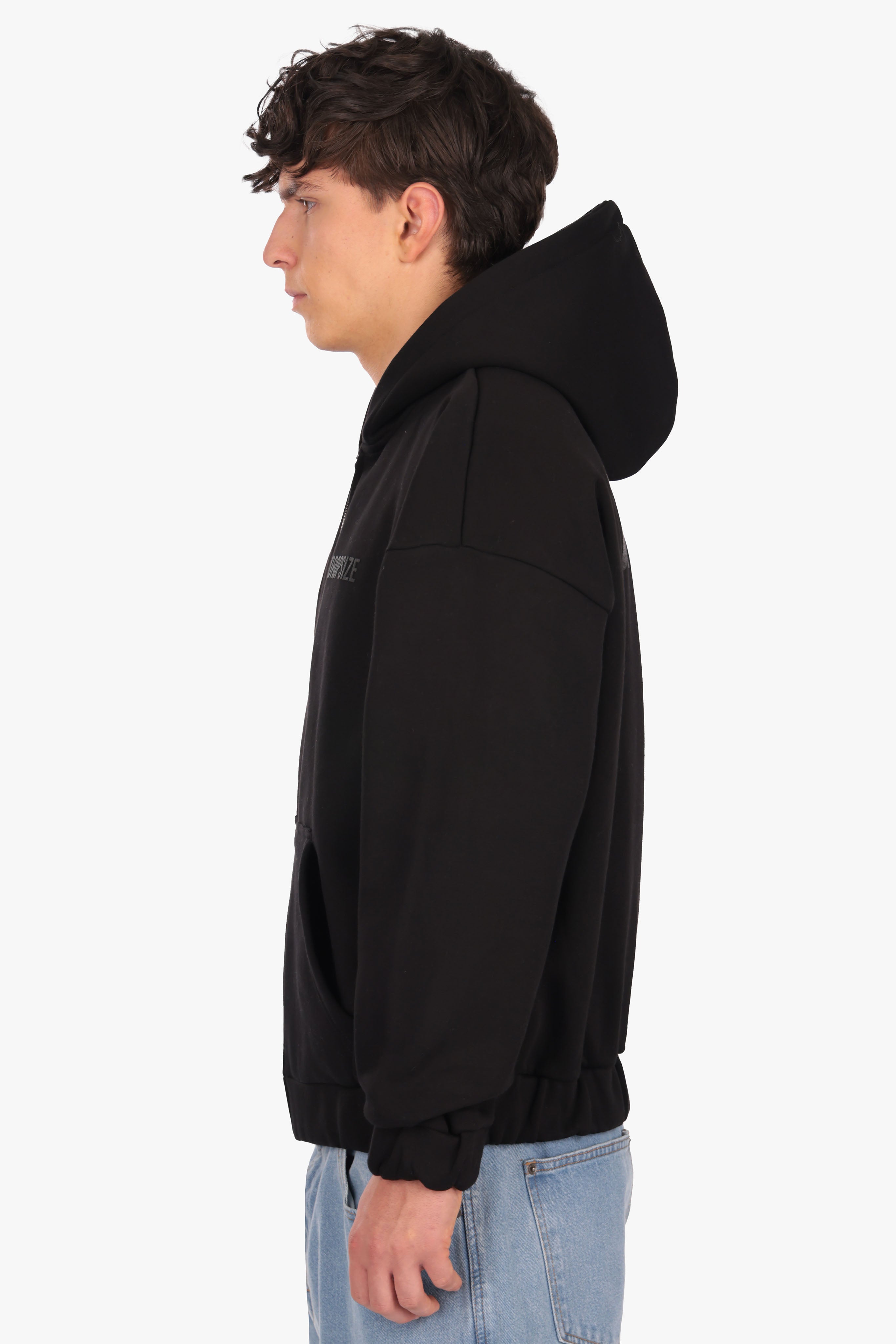 SUPER HEAVY OVERSIZE HD PRINT ZIP HOODIE BLACK