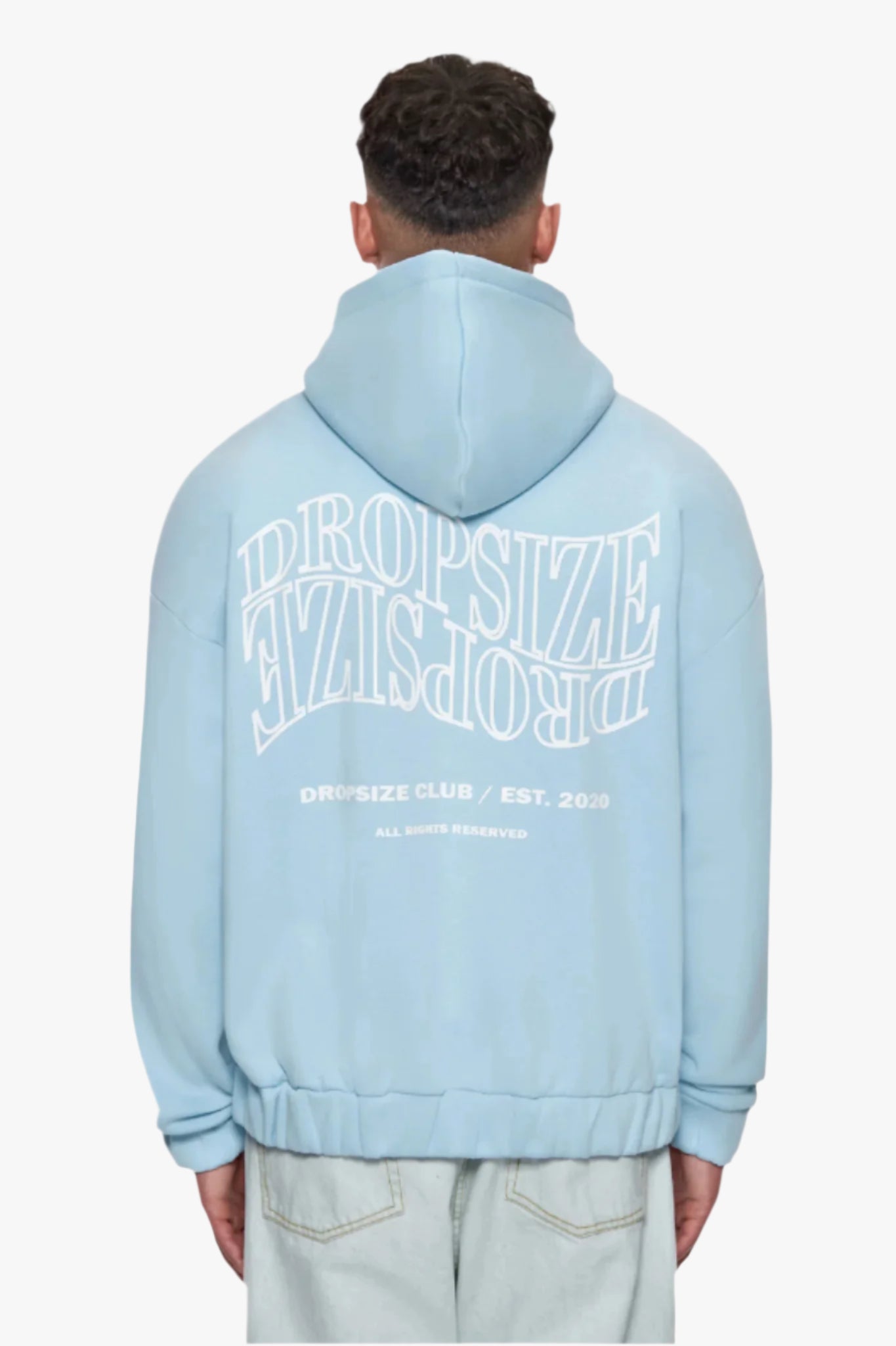 HEAVY OVERSIZE MIRRORED LOGO ZIP-HOODIE BABY BLUE