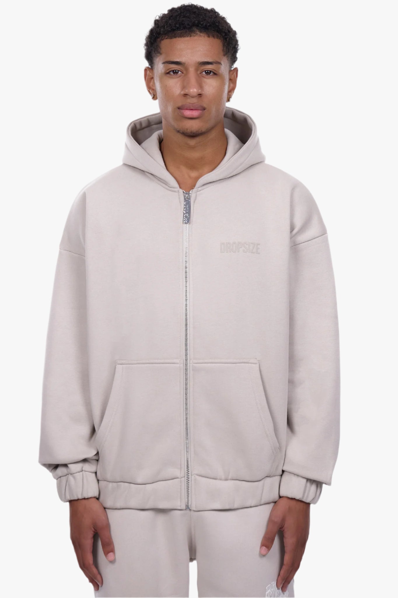 SUPER HEAVY OVERSIZED HD PRINT ZIP HOODIE V2 STONE
