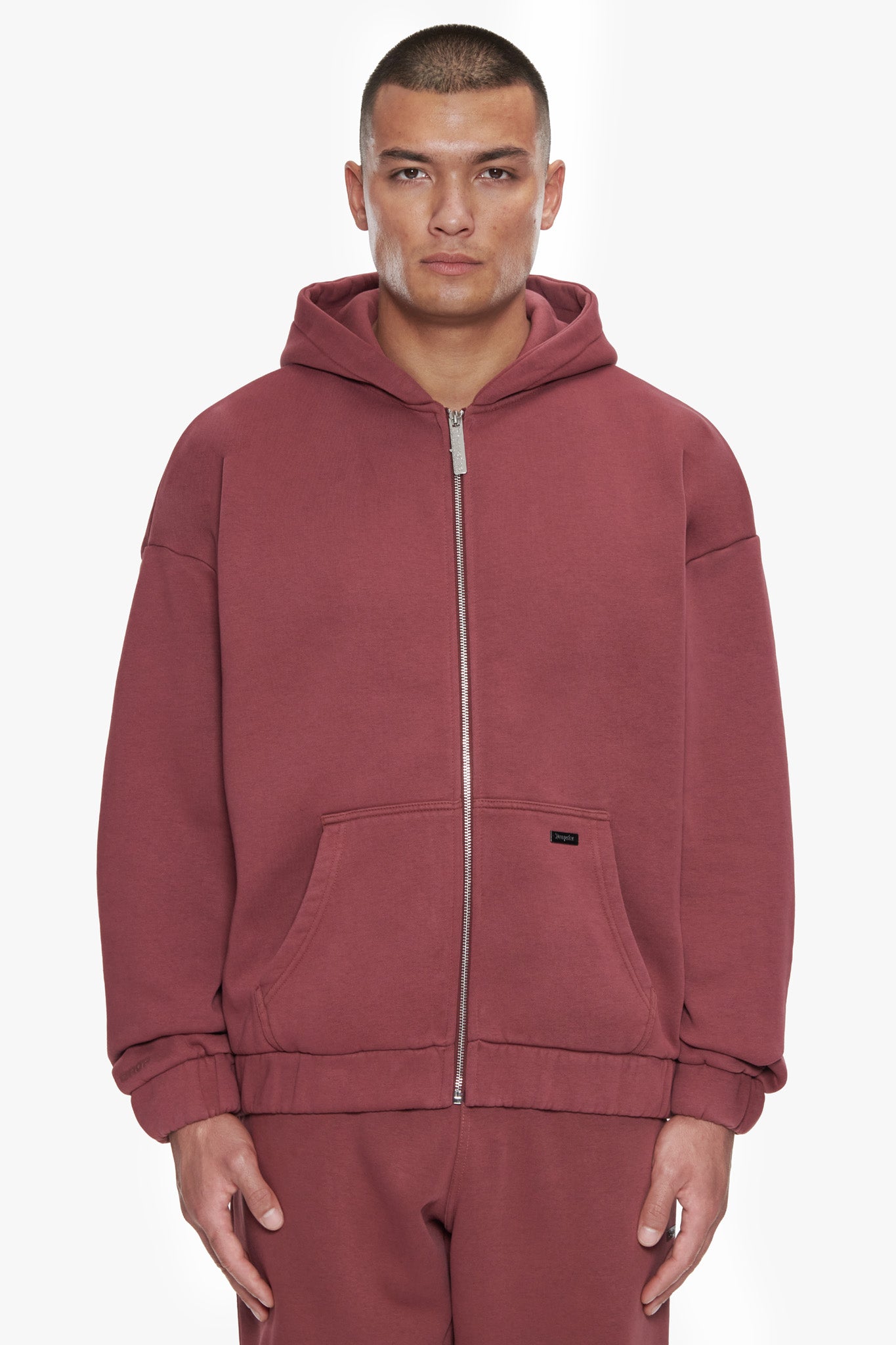 OVERSIZE METAL PATCH ZIP HOODIE BURGUNDY