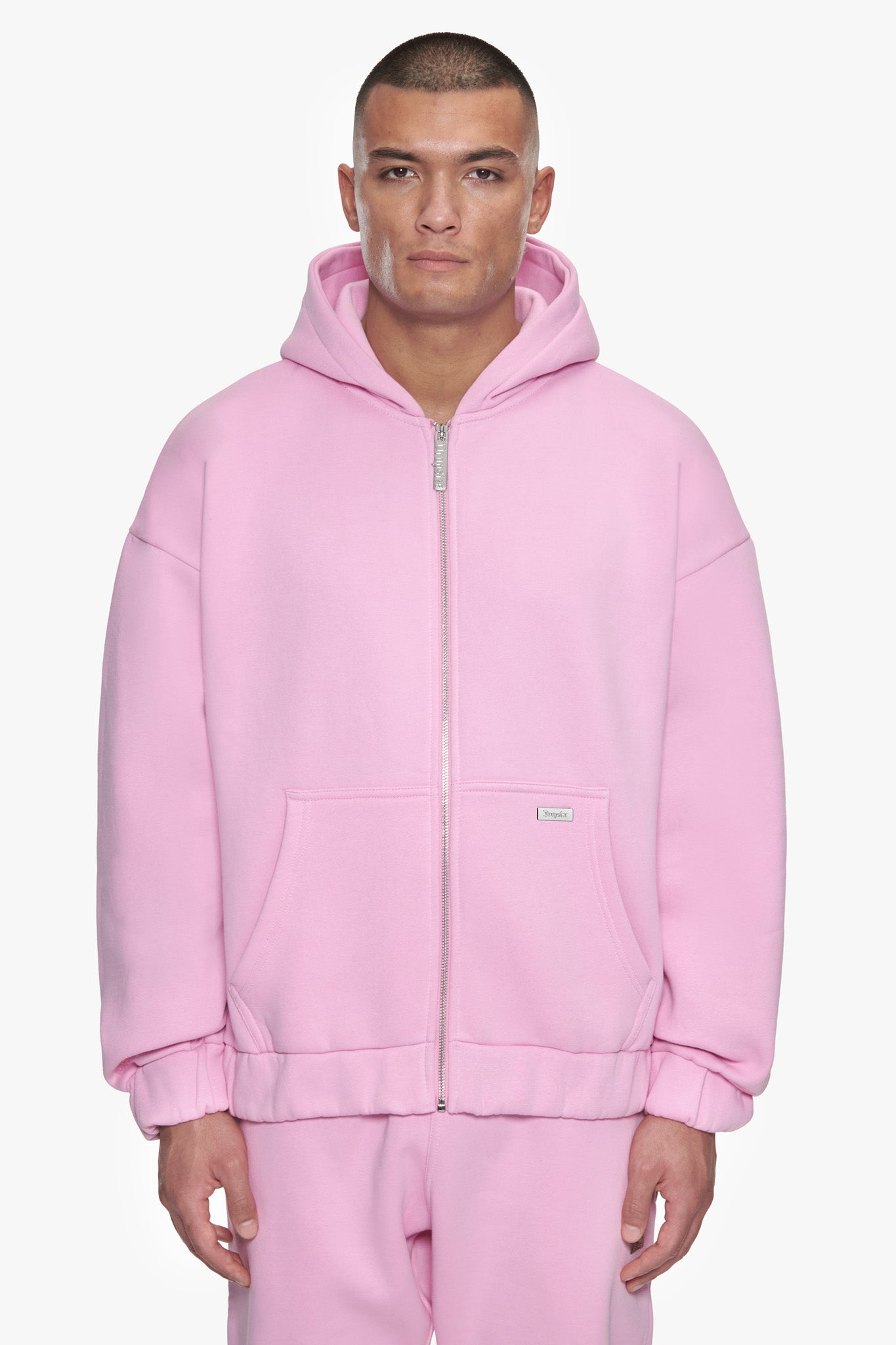 OVERSIZE METAL PATCH ZIP HOODIE PINK