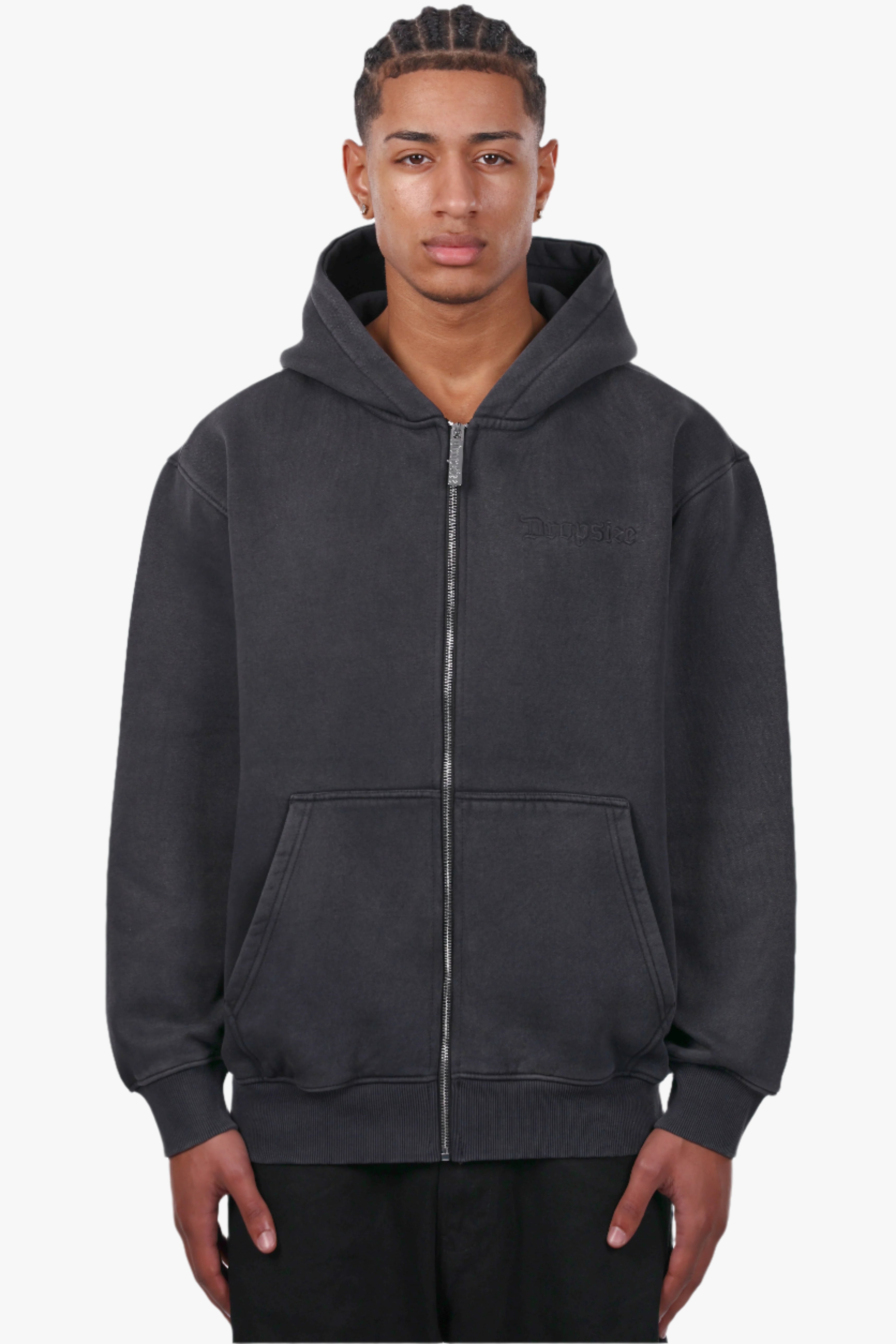 REGULAR FIT ZIP-HOODIE ACID BLACK
