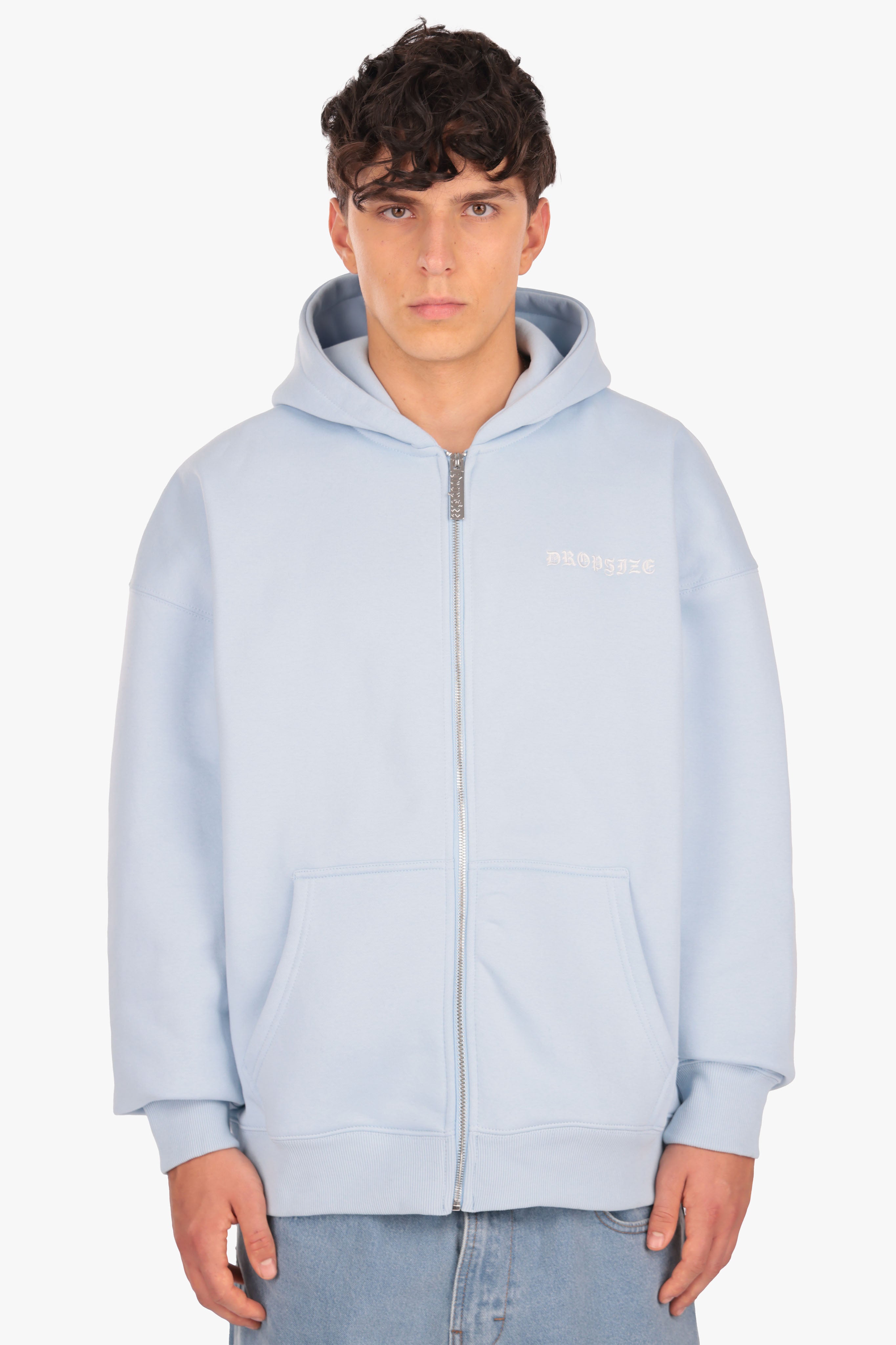 SUPER HEAVY OVERSIZE LOGO ZIP HOODIE BABY BLUE