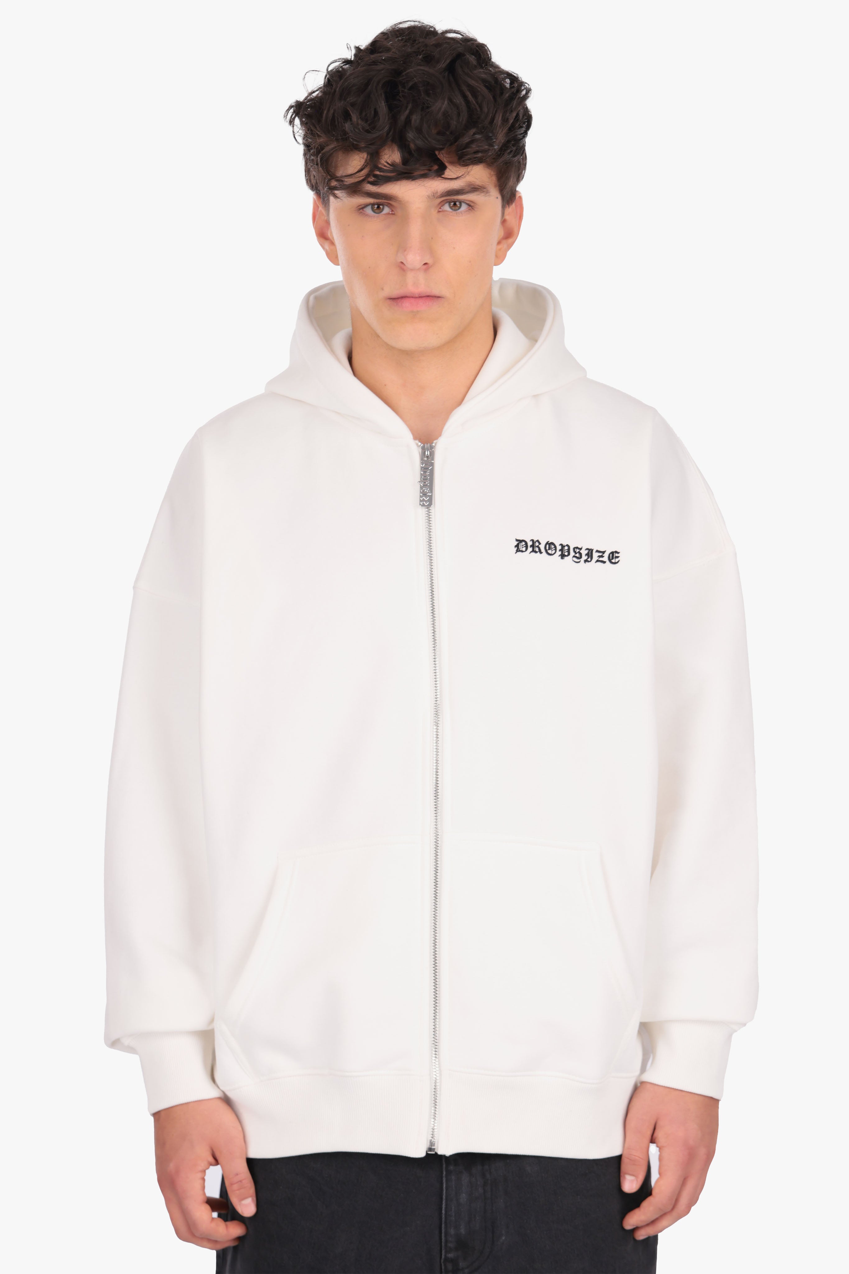 SUPER HEAVY OVERSIZE LOGO ZIP HOODIE CREAM WHITE