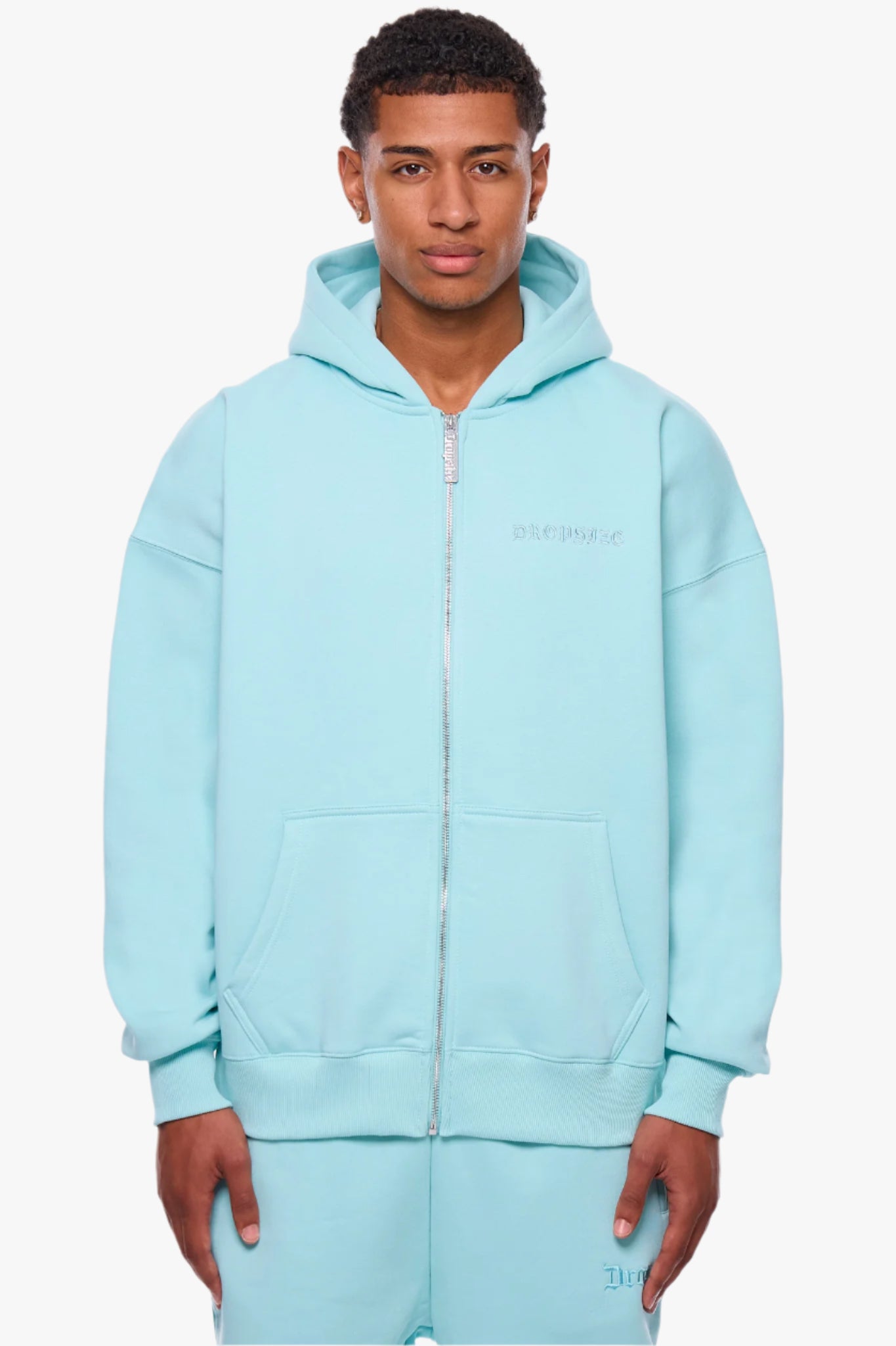HEAVY OVERSIZE LOGO ZIP HOODIE TURQUOISE