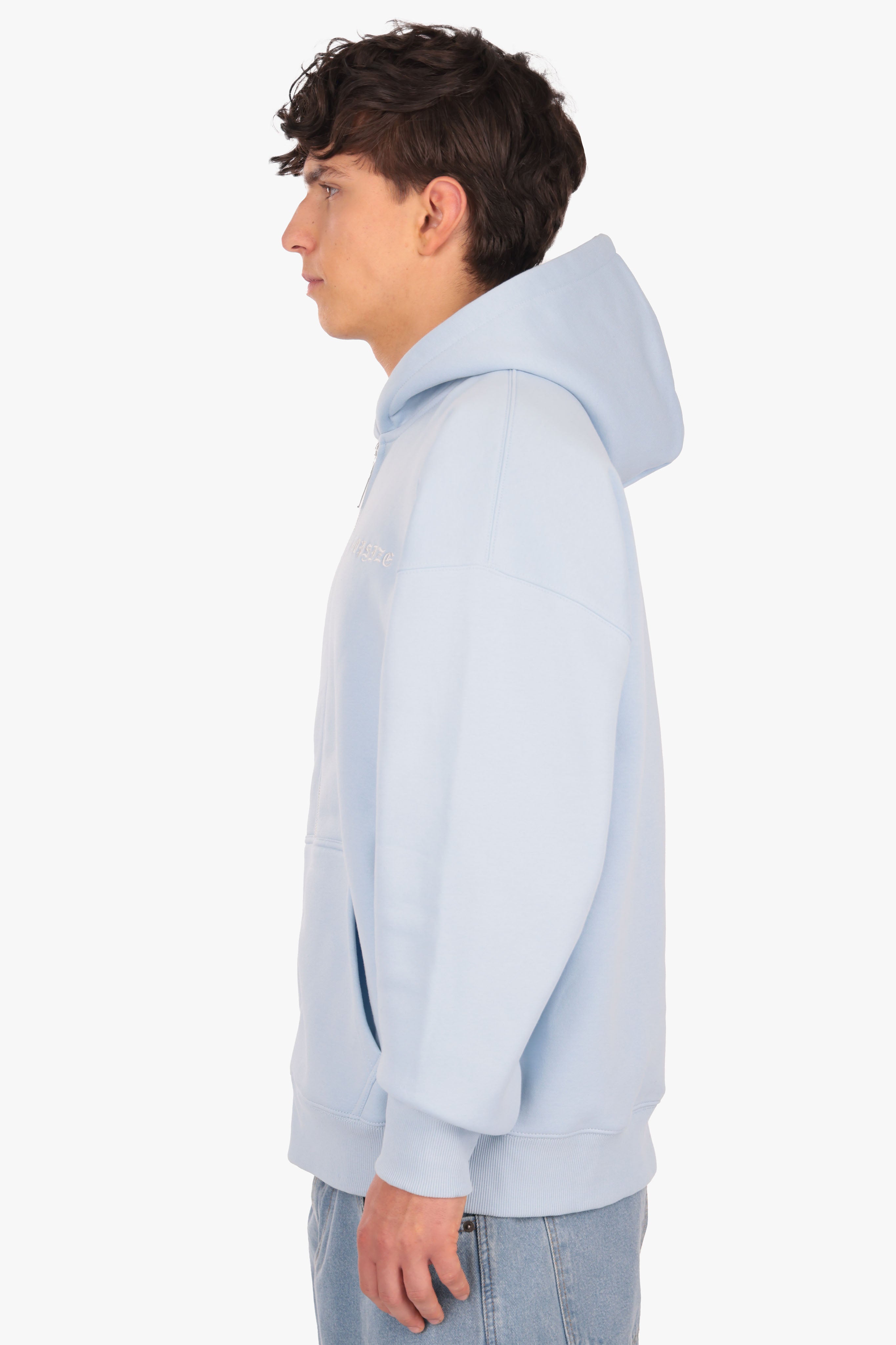 SUPER HEAVY OVERSIZE LOGO ZIP HOODIE BABY BLUE
