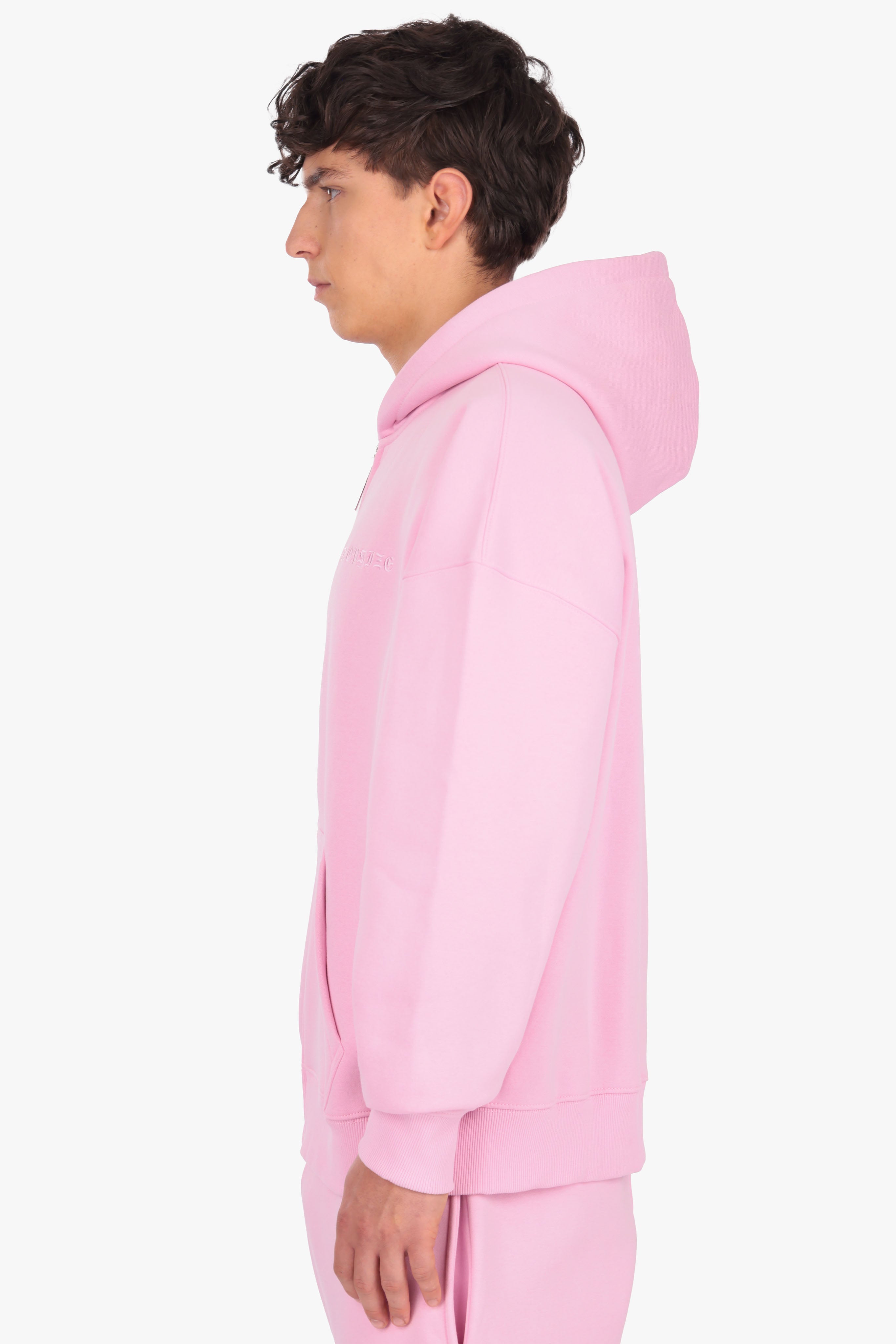 HEAVY OVERSIZE LOGO ZIP HOODIE PINK