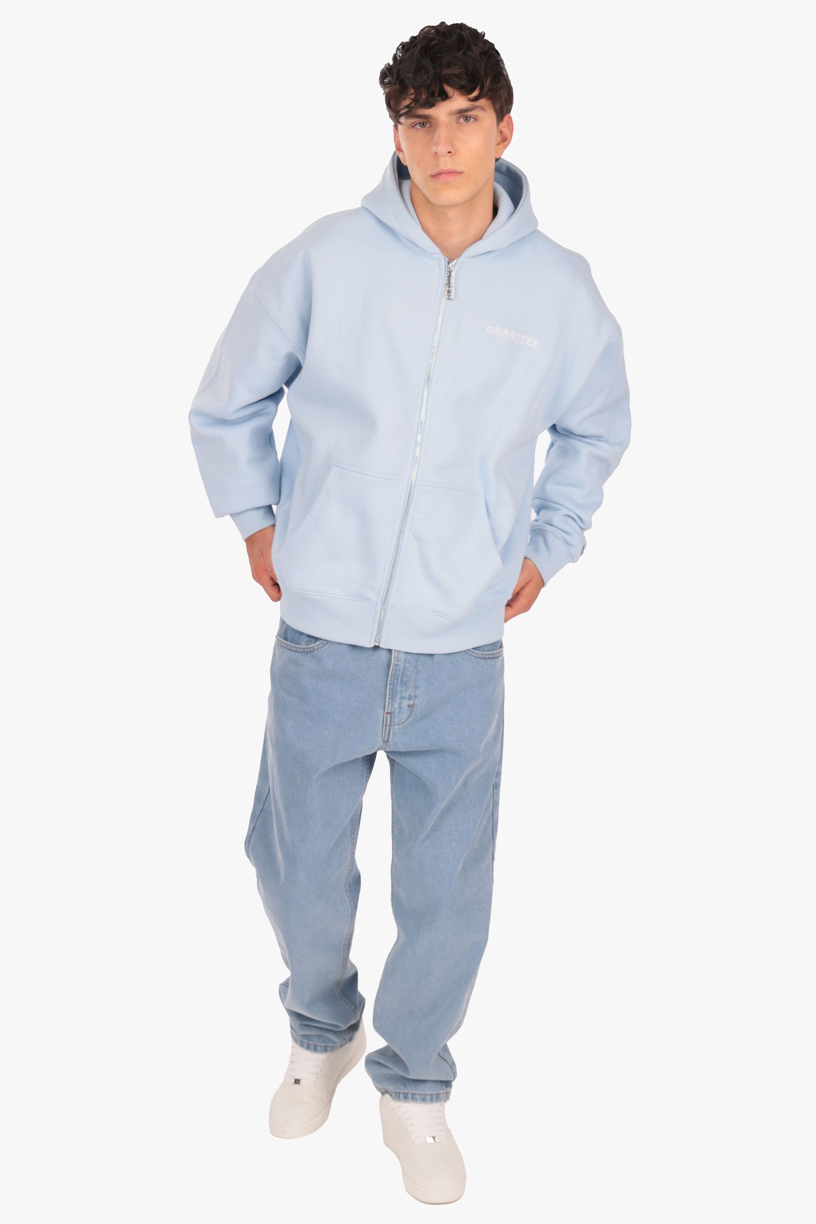 SUPER HEAVY OVERSIZE LOGO ZIP HOODIE BABY BLUE