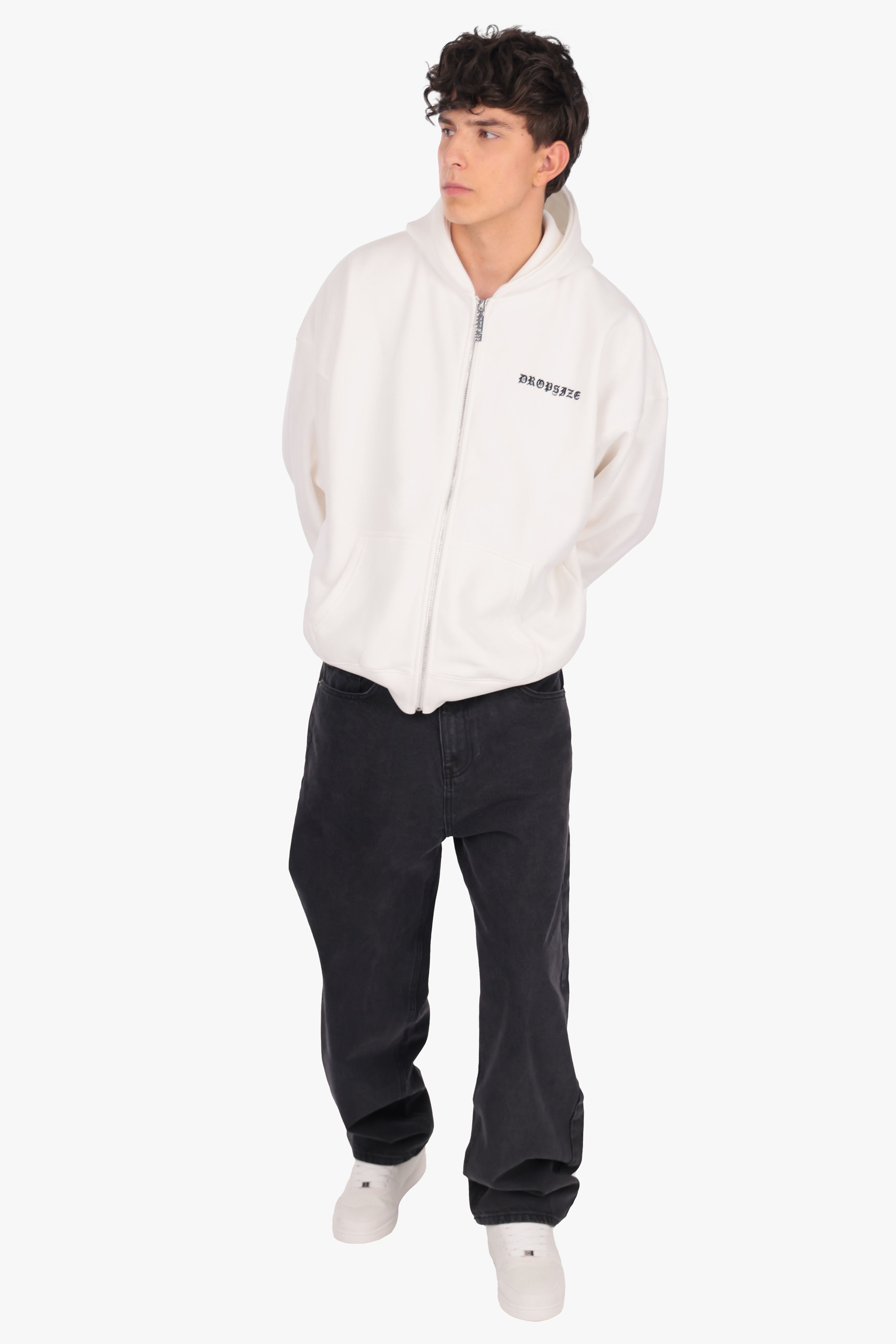 SUPER HEAVY OVERSIZE LOGO ZIP HOODIE CREAM WHITE