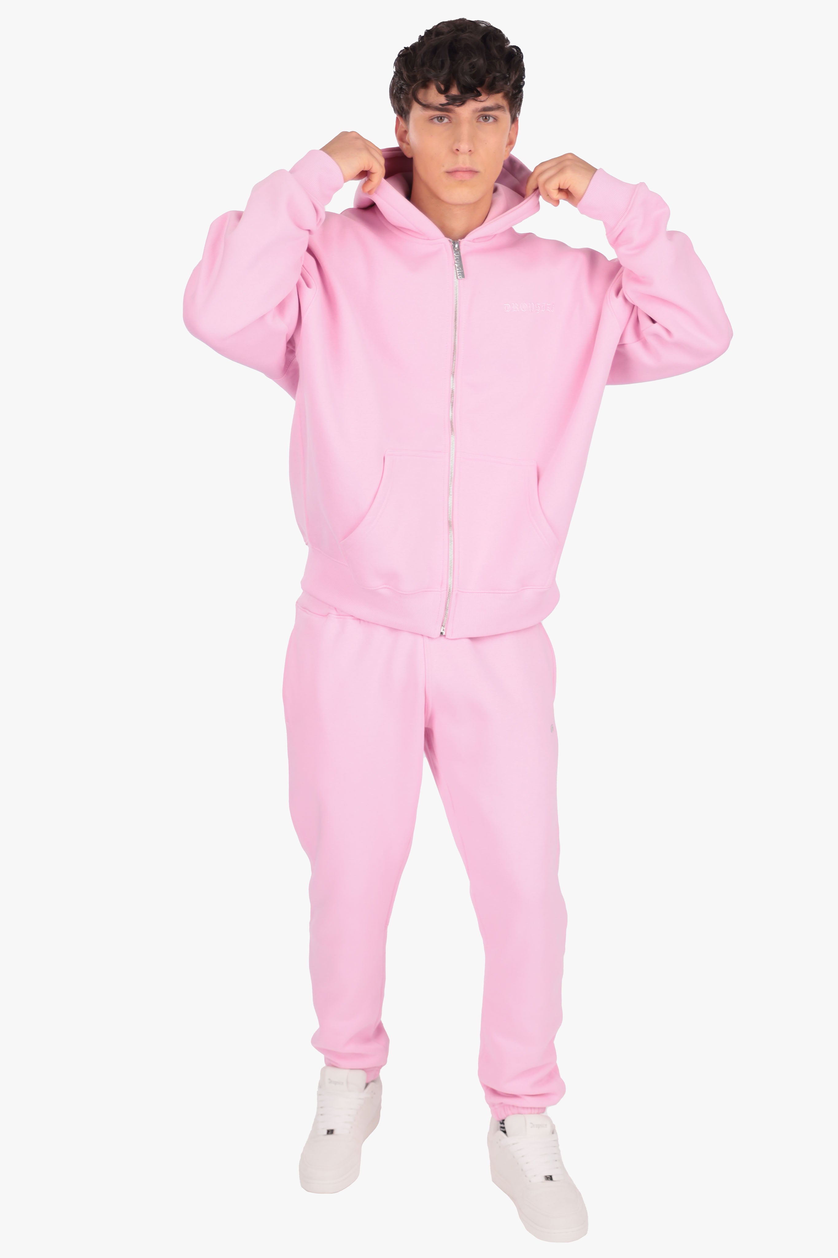 HEAVY OVERSIZE LOGO ZIP HOODIE PINK