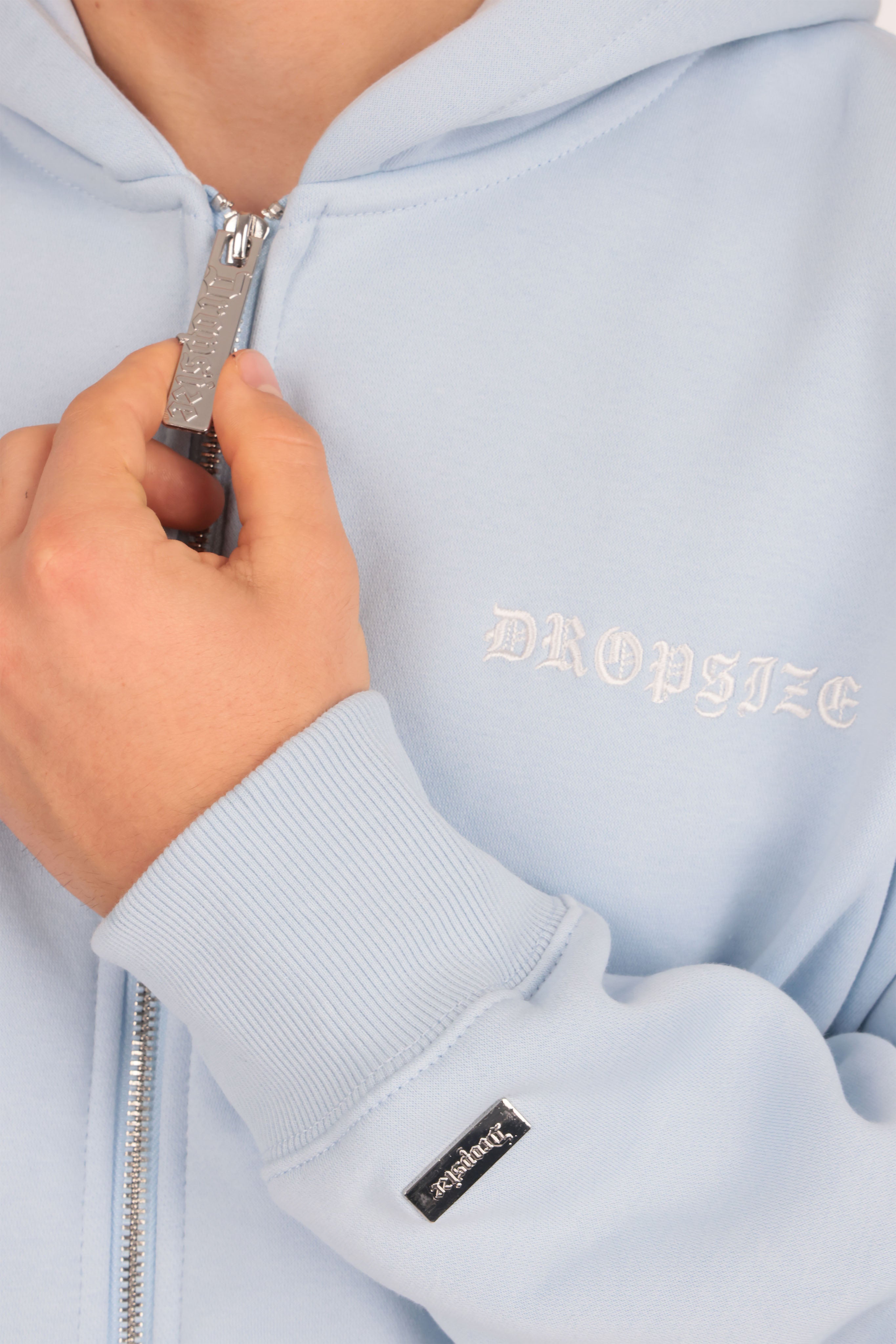 SUPER HEAVY OVERSIZE LOGO ZIP HOODIE BABY BLUE