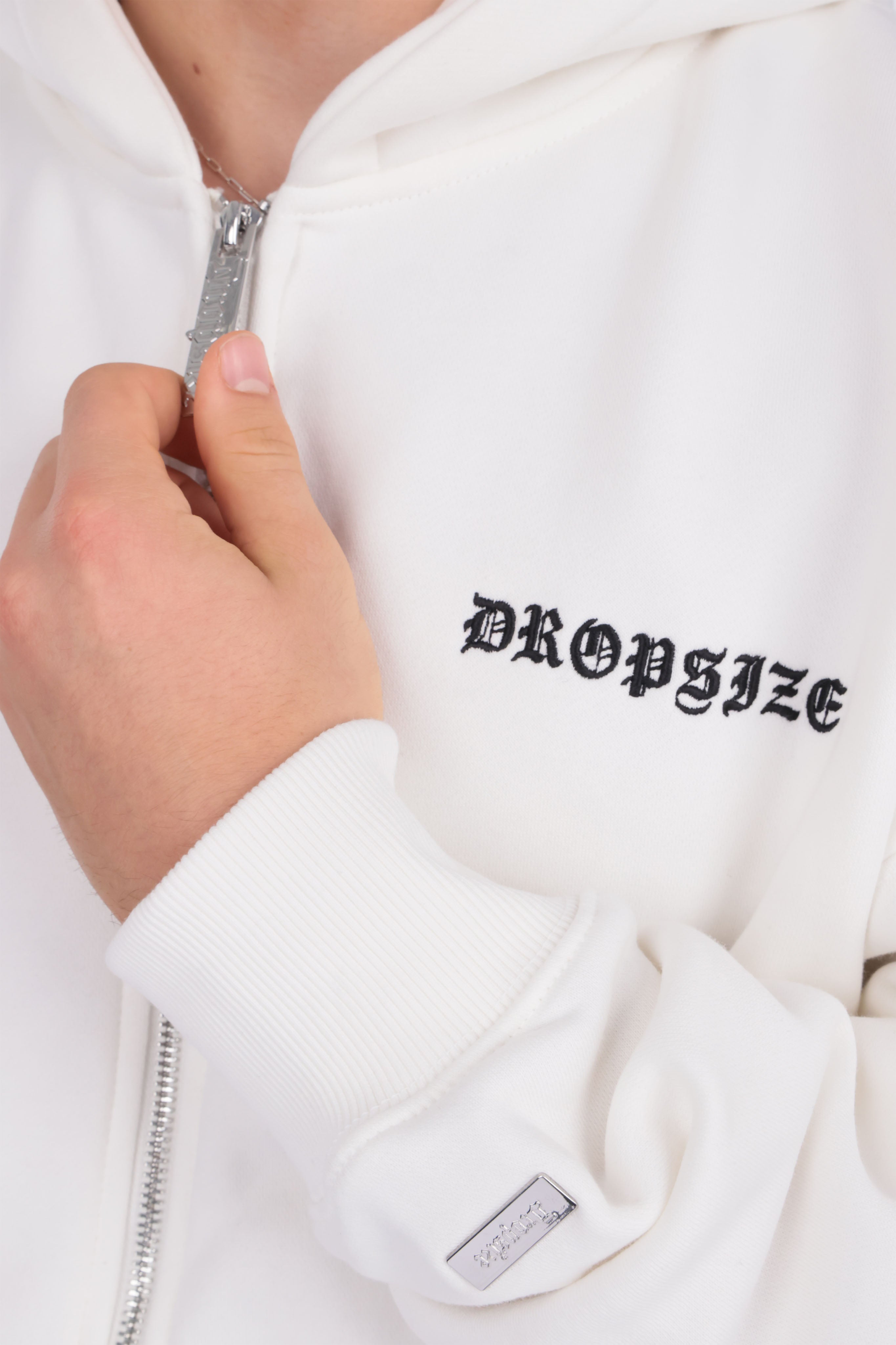 SUPER HEAVY OVERSIZE LOGO ZIP HOODIE CREAM WHITE