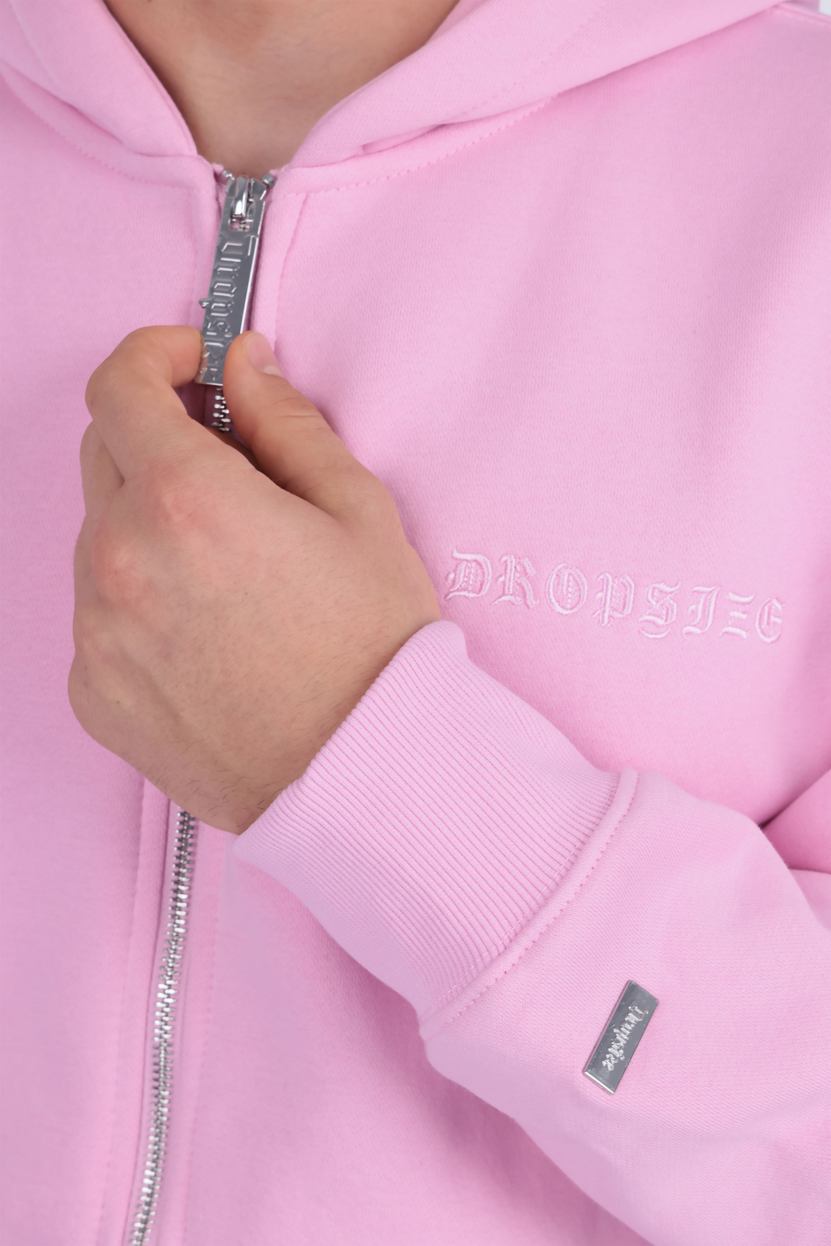 HEAVY OVERSIZE LOGO ZIP HOODIE PINK