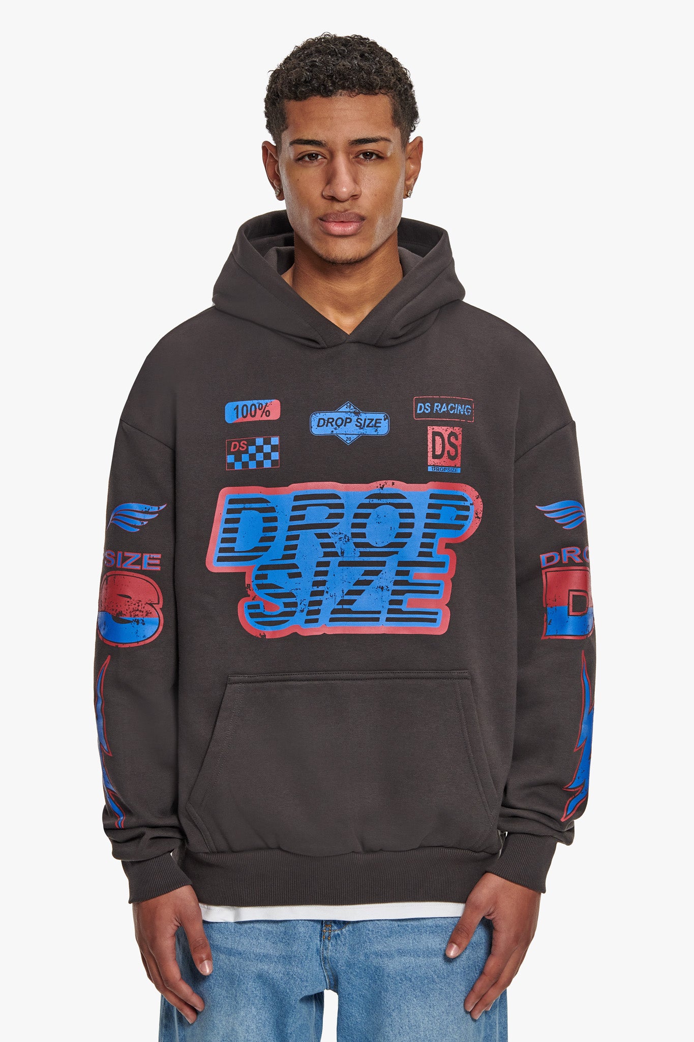 HEAVY OVERSIZE RACING HOODIE WASHED BLACK