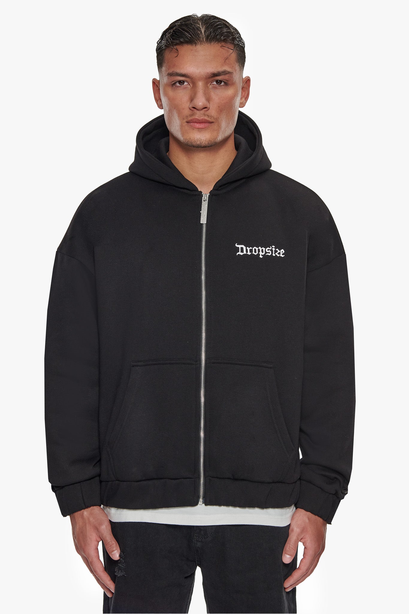 SUPER HEAVY OVERSIZE BLANK ZIP HOODIE BLACK