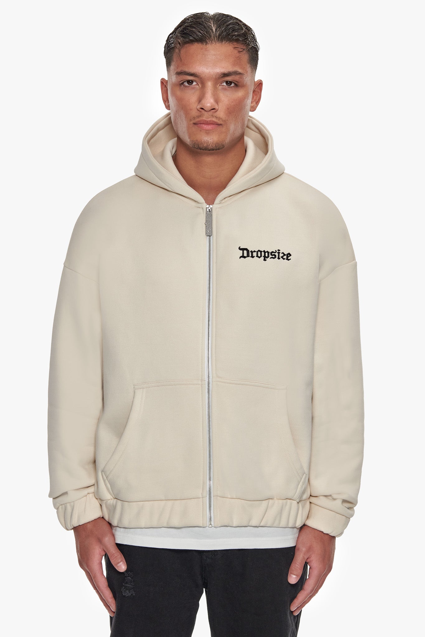 SUPER HEAVY OVERSIZE BLANK ZIP HOODIE COCONUT MILK
