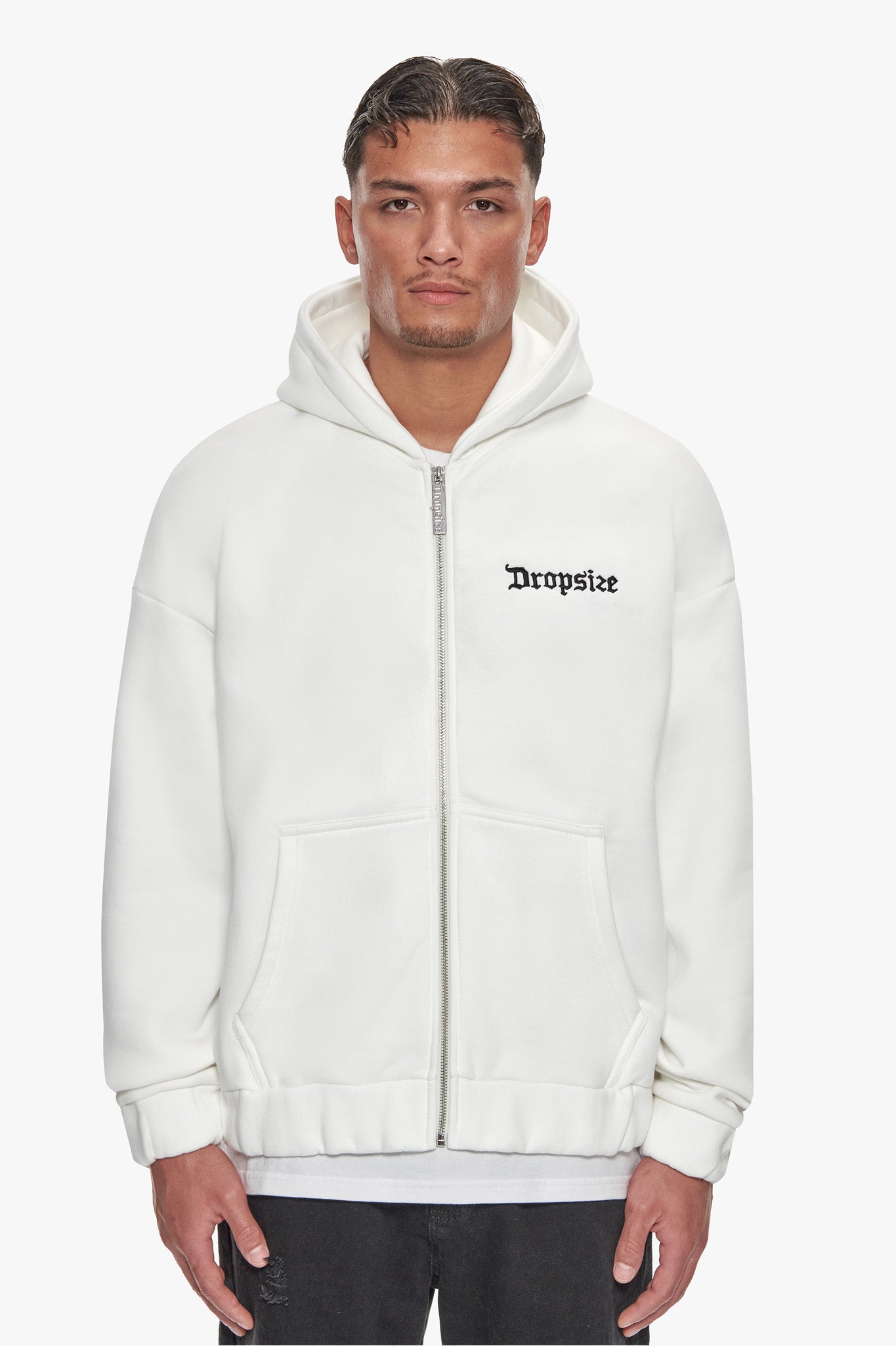 SUPER HEAVY OVERSIZE BLANK ZIP HOODIE CREAM WHITE