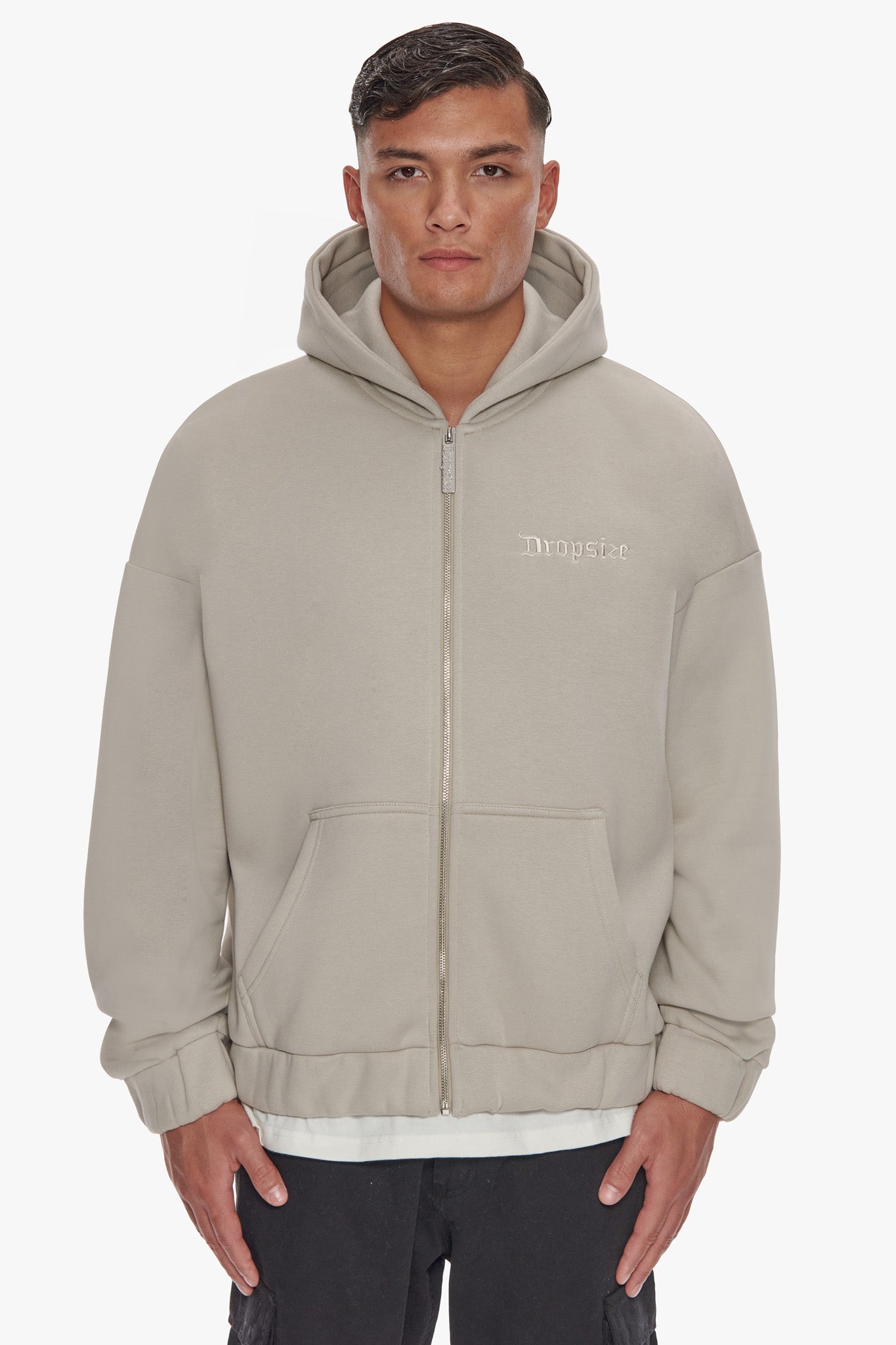 HEAVY OVERSIZE ZIP HOODIE PUMICE STONE