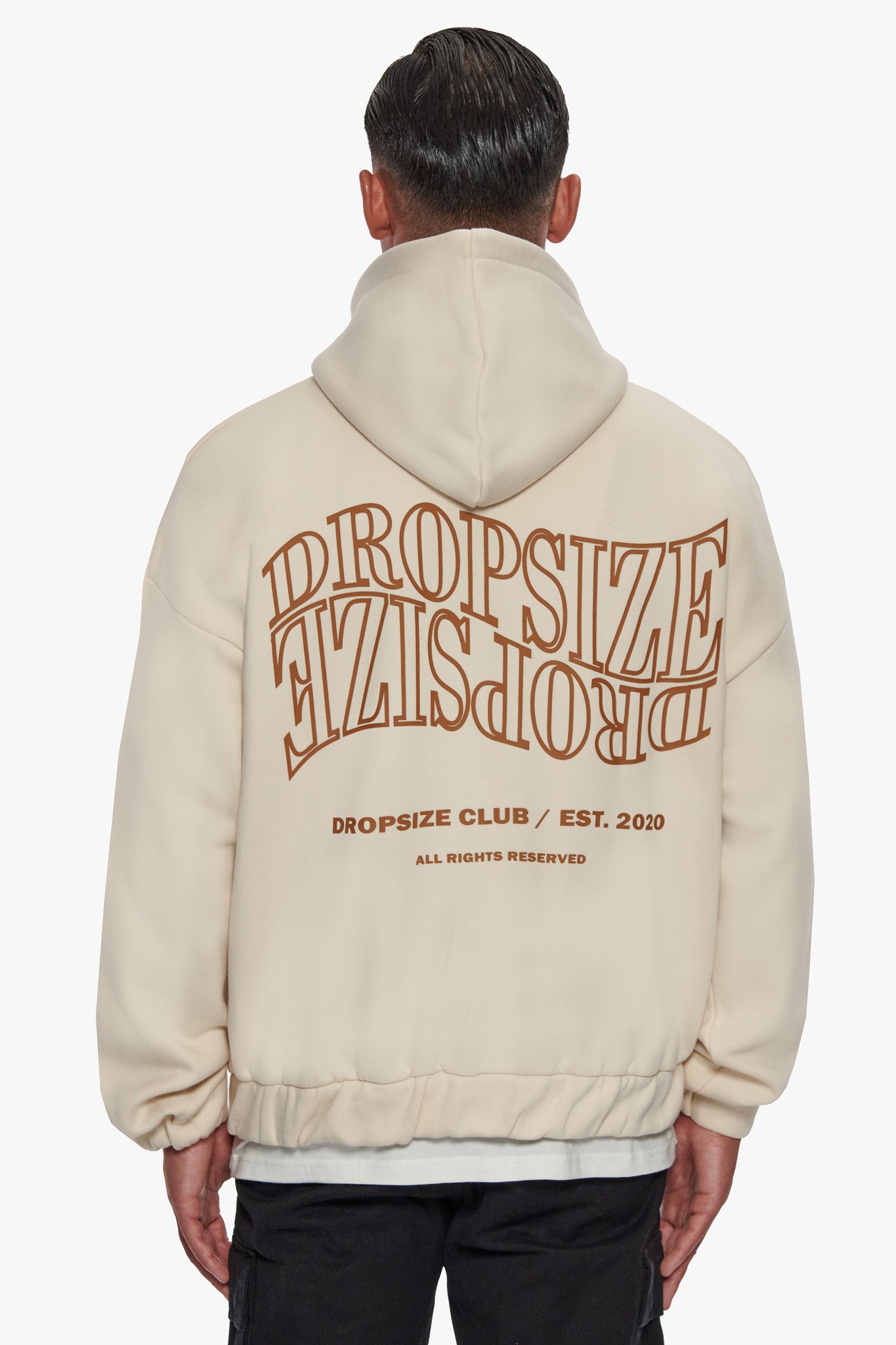 HEAVY OVERSIZE MIRRORED LOGO ZIP-HOODIE COCONUT MILK