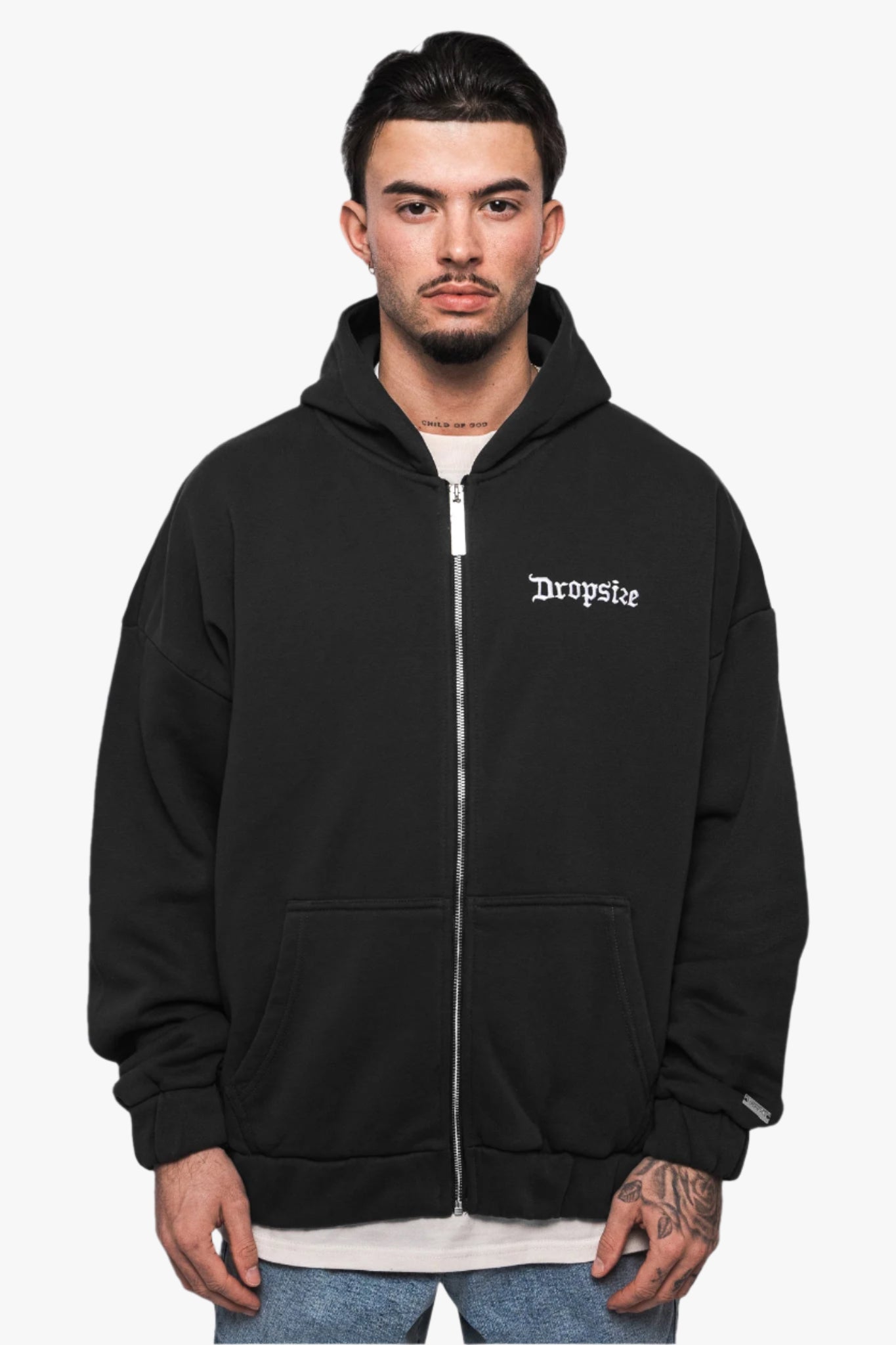 SUPER HEAVY OVERSIZE BLANK ZIP HOODIE WASHED BLACK