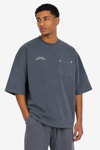 HEAVY OVERSIZE POCKET T-SHIRT ACID WASHED GREY