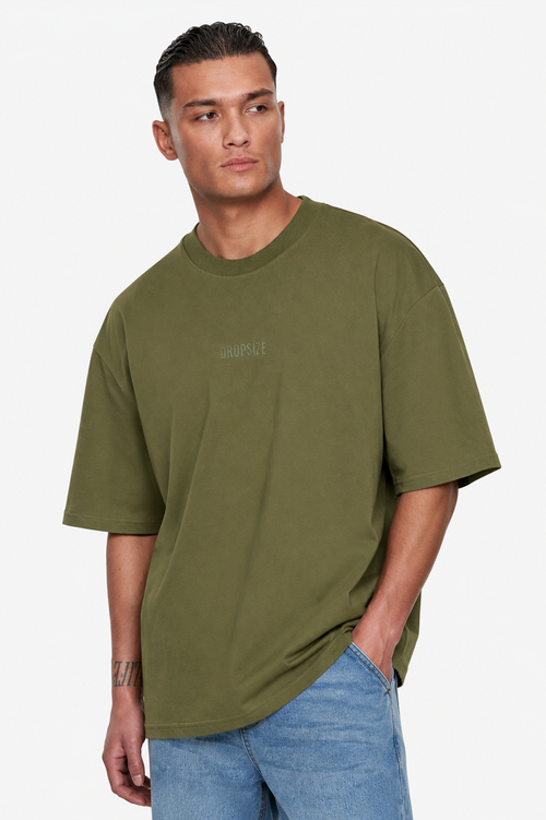 HEAVY OVERSIZE CURVED HD LOGO T-SHIRT OLIVE