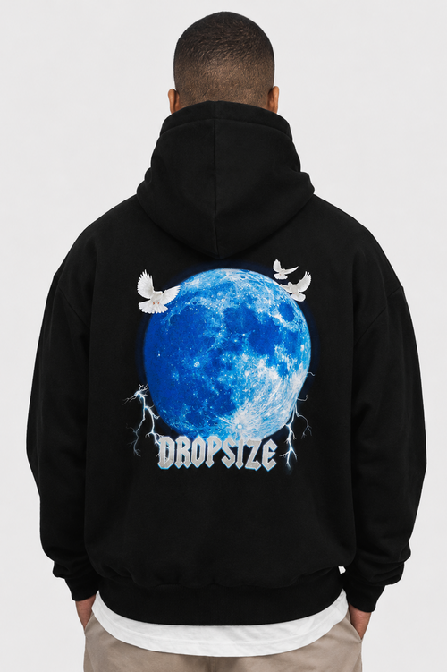 HEAVY OVERSIZE BLUE MOON DESIGN HOODIE BLACK