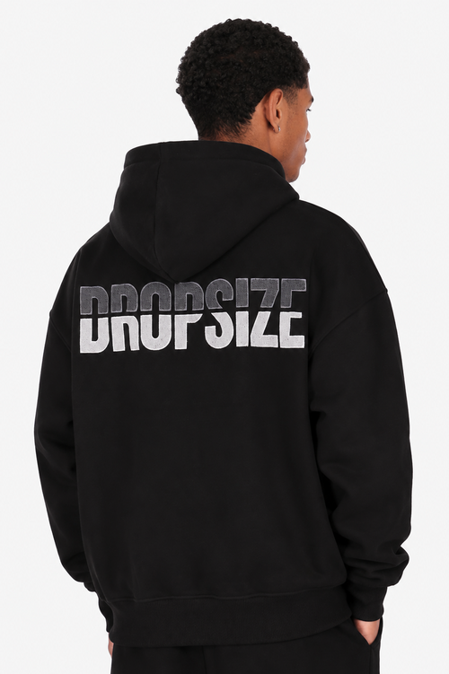 SPLIT FROTTEE EMBO HOODIE BLACK