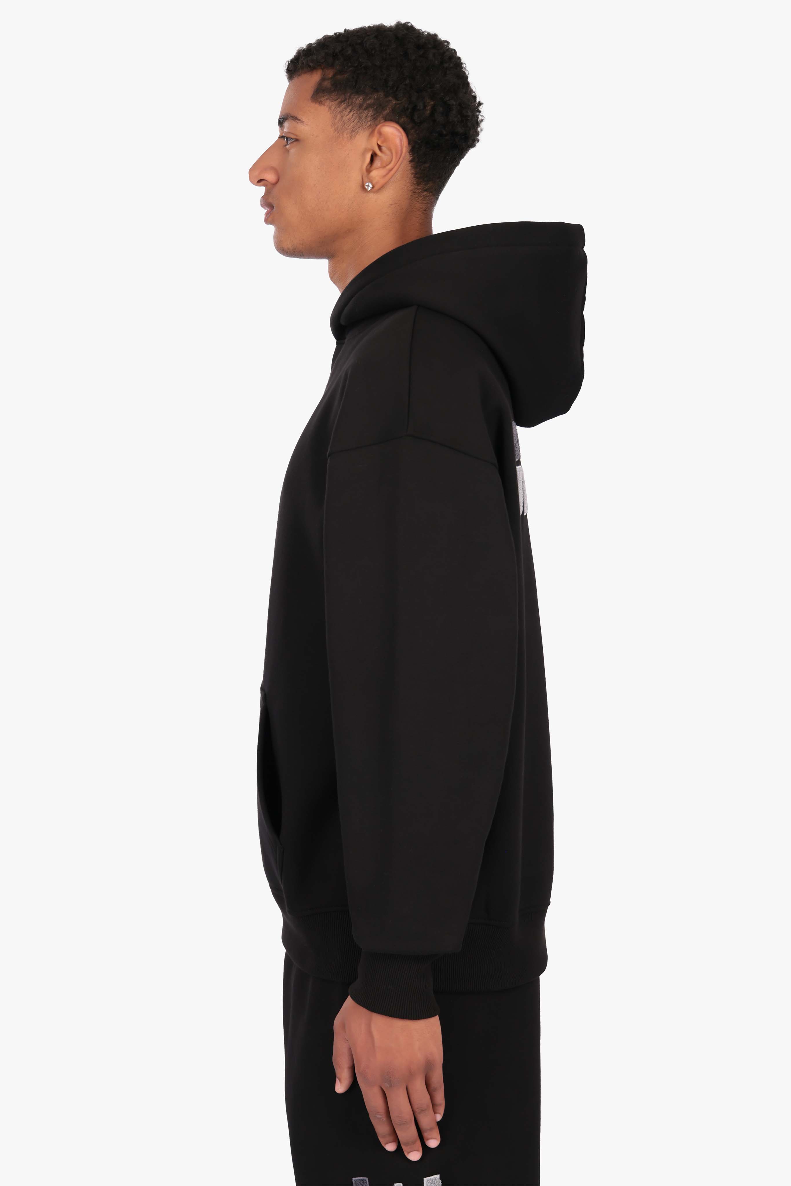 SPLIT FROTTEE EMBO HOODIE BLACK