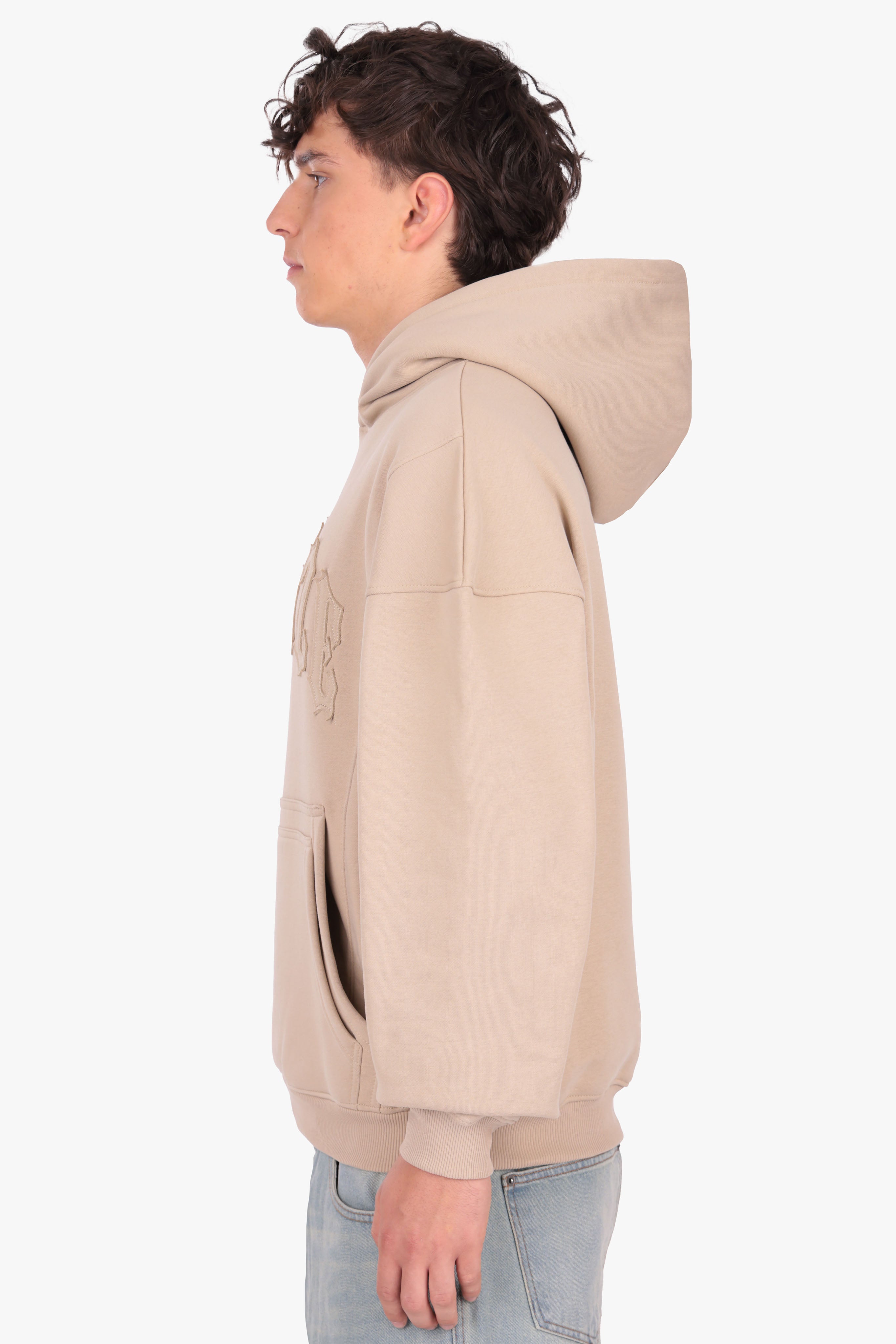 RAW EDGES SEAM HOODIE TAUPE