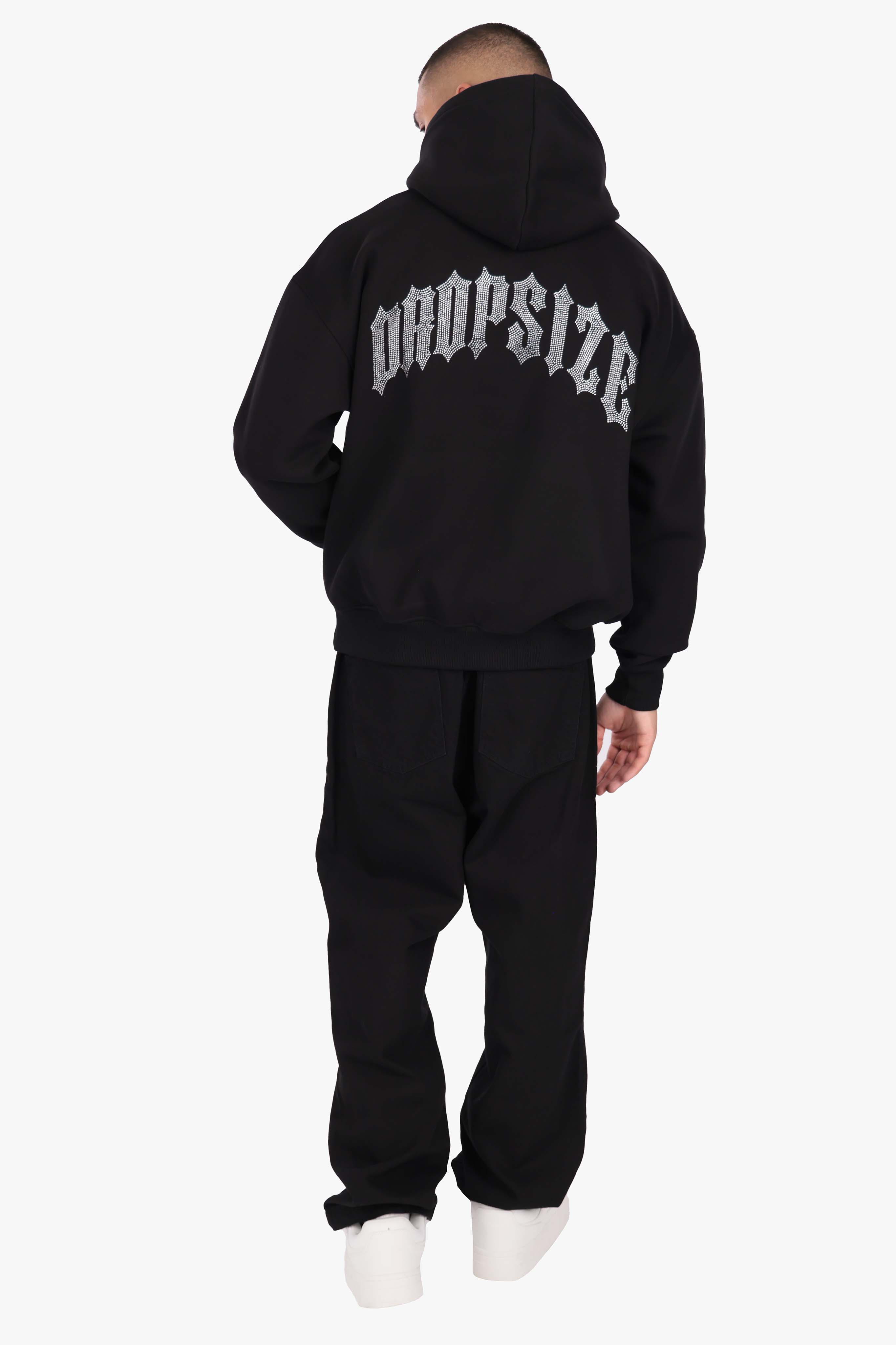 HEAVY OVERSIZE RHINESTONE HOODIE BLACK