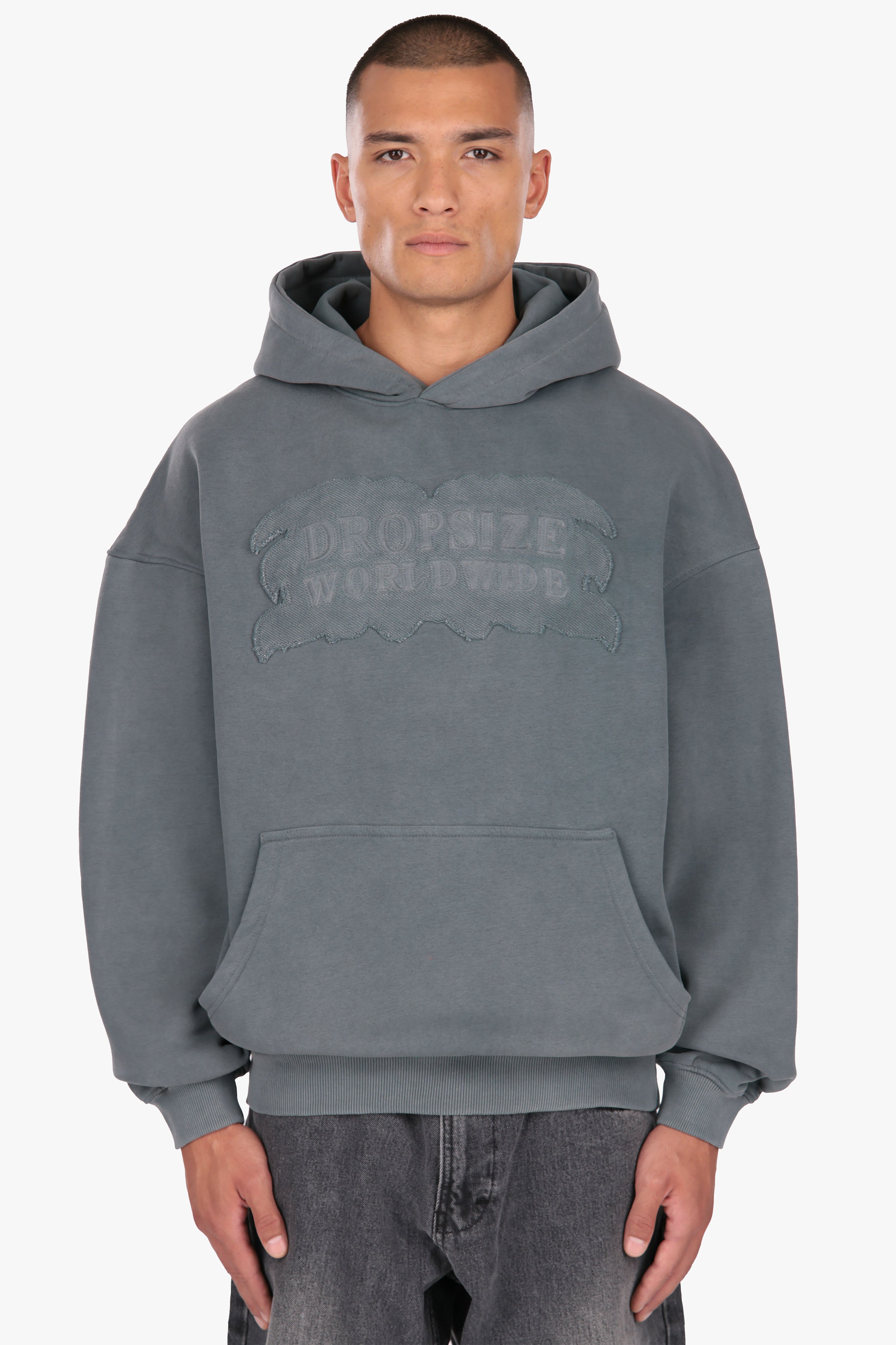 FRENCH TERRY APPLICATION HOODIE ACID GREY