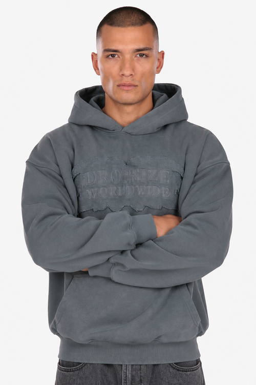 FRENCH TERRY APPLICATION HOODIE ACID GREY