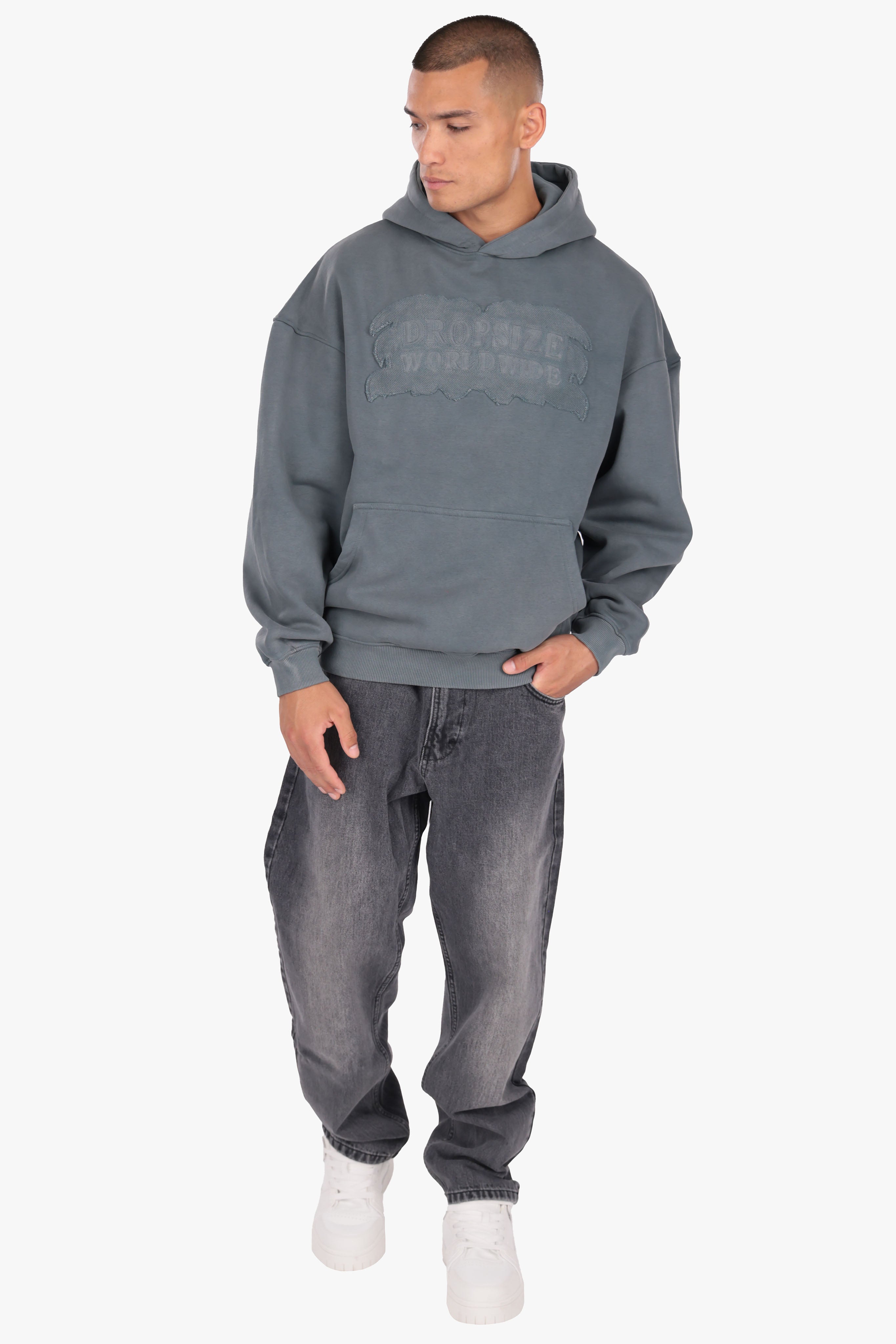 FRENCH TERRY APPLICATION HOODIE ACID GREY