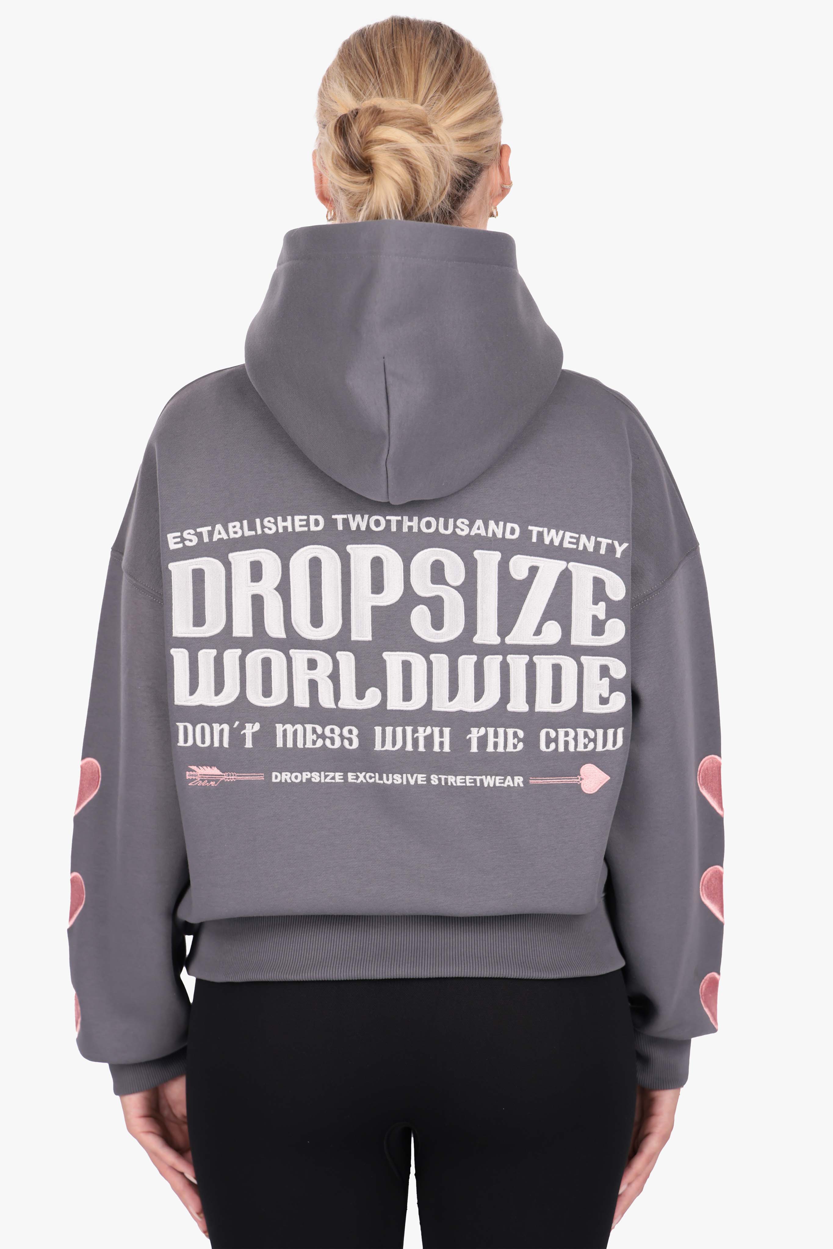 WOMENS HEART EMBO HOODIE STEEL GREY