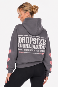 WOMENS HEART EMBO HOODIE STEEL GREY