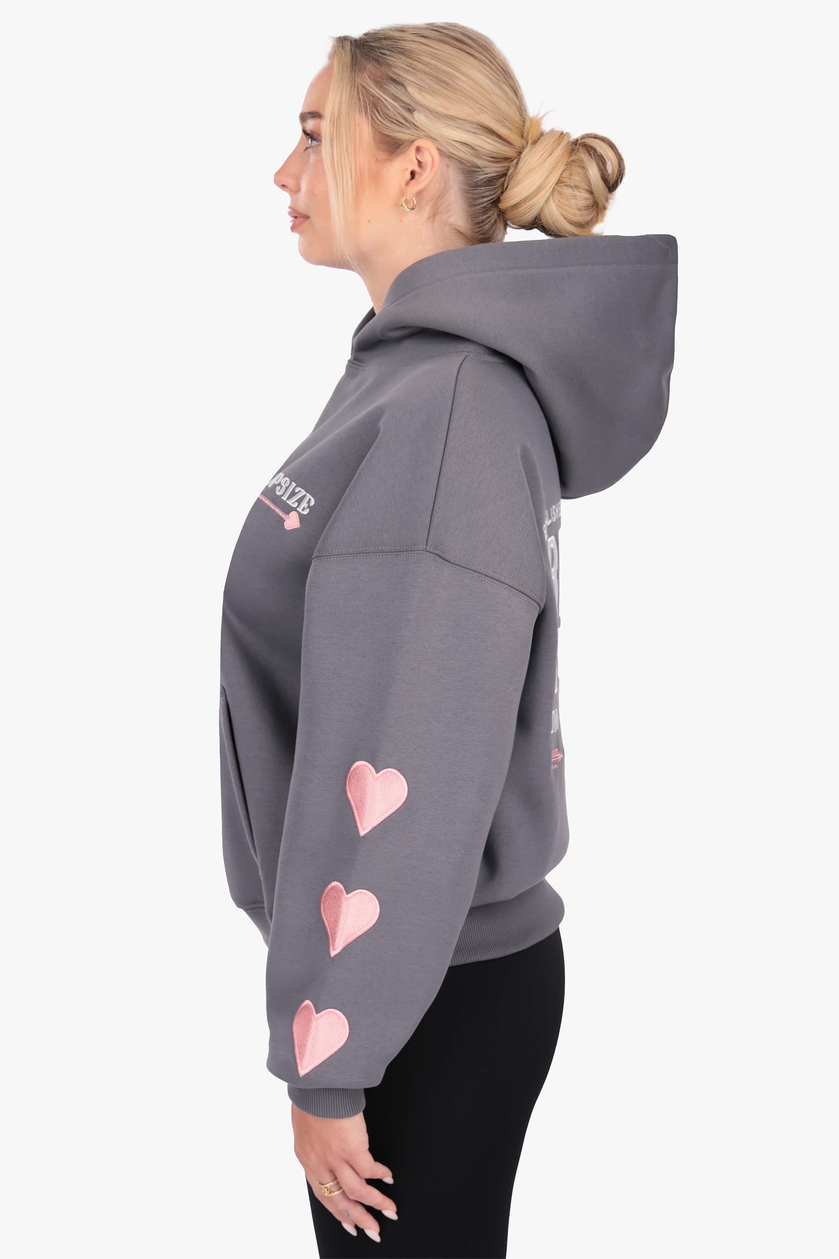 WOMENS HEART EMBO HOODIE STEEL GREY