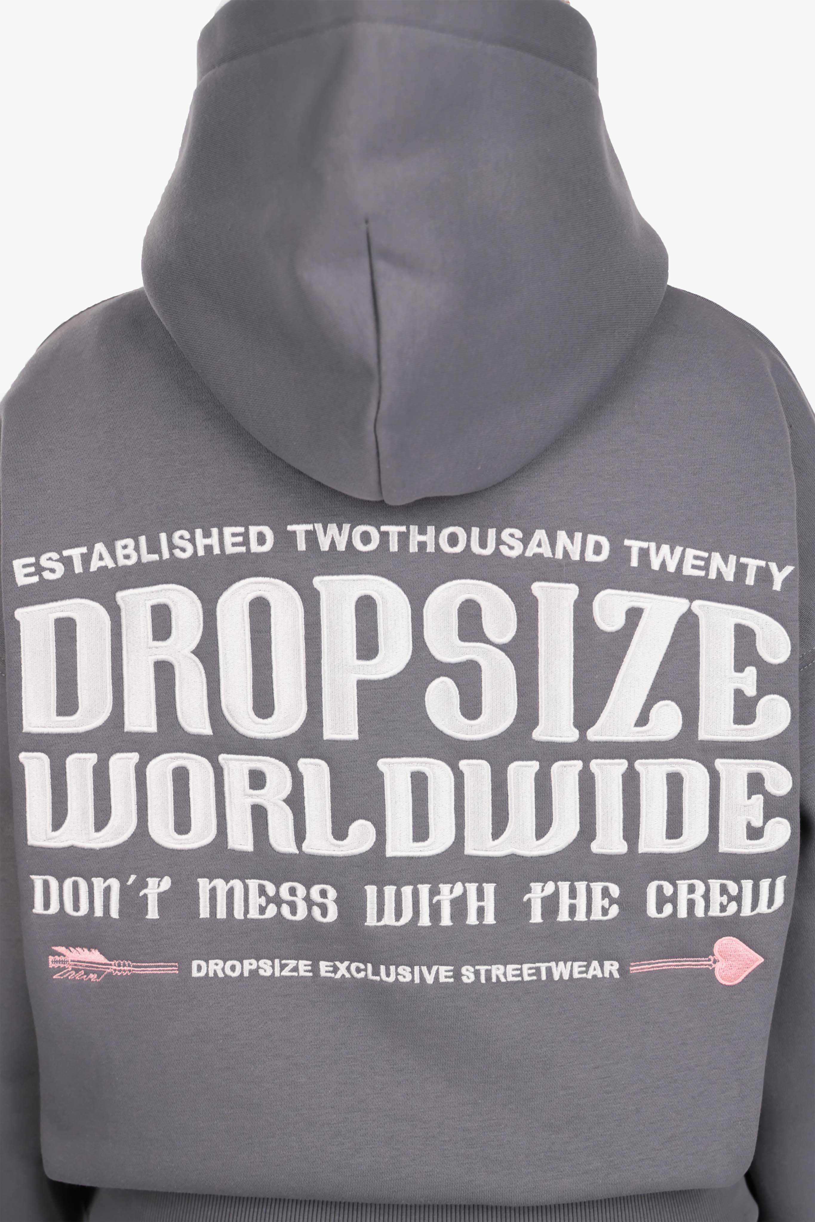 WOMENS HEART EMBO HOODIE STEEL GREY