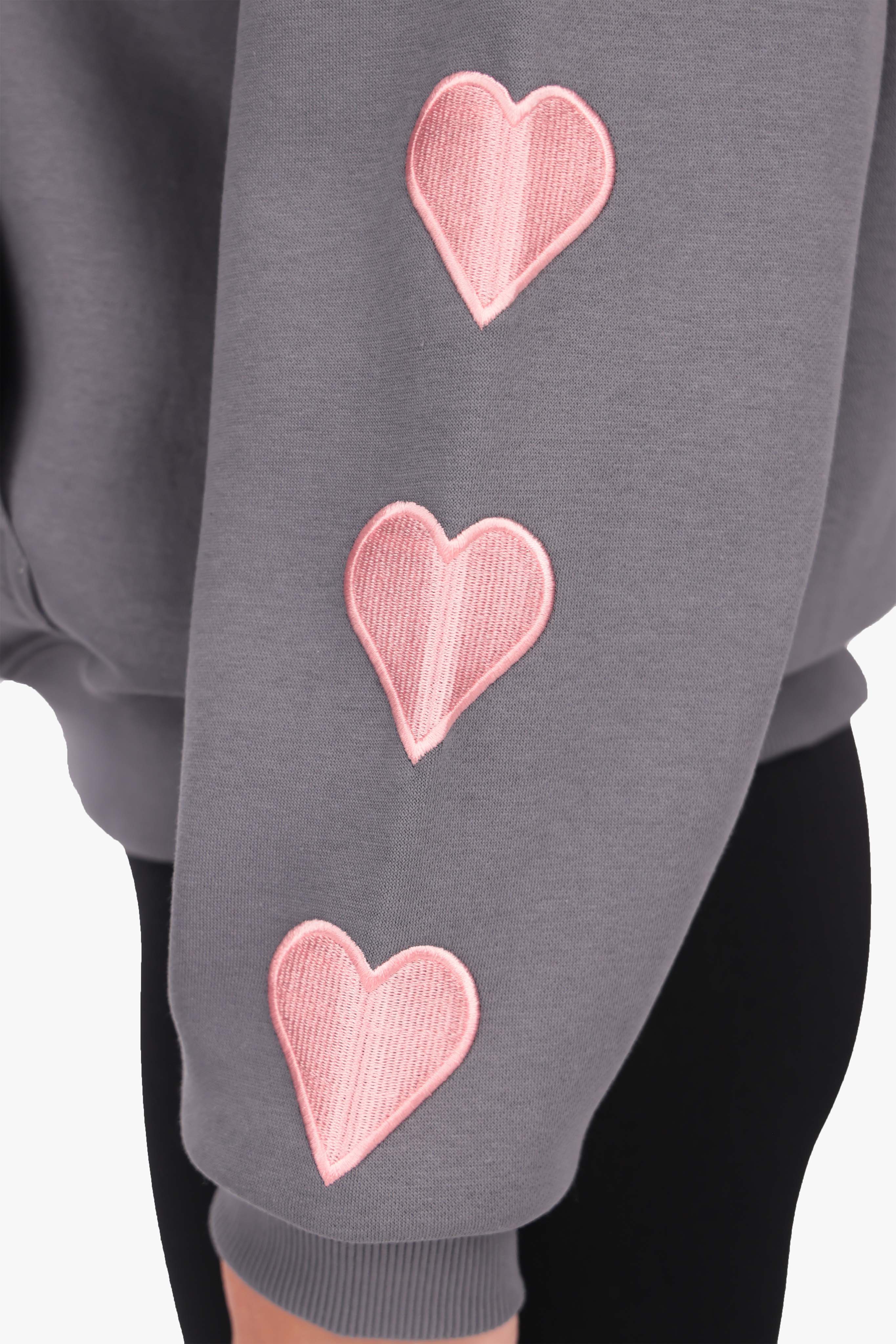 WOMENS HEART EMBO HOODIE STEEL GREY